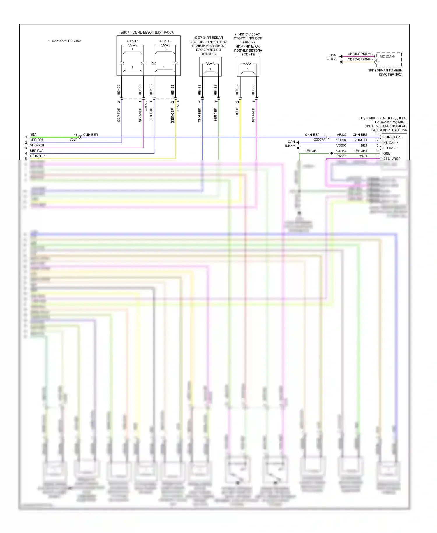 Focus Ford III (2011-2015): Электросхема подушек безопасности, кроме электрической (2 из 2) 