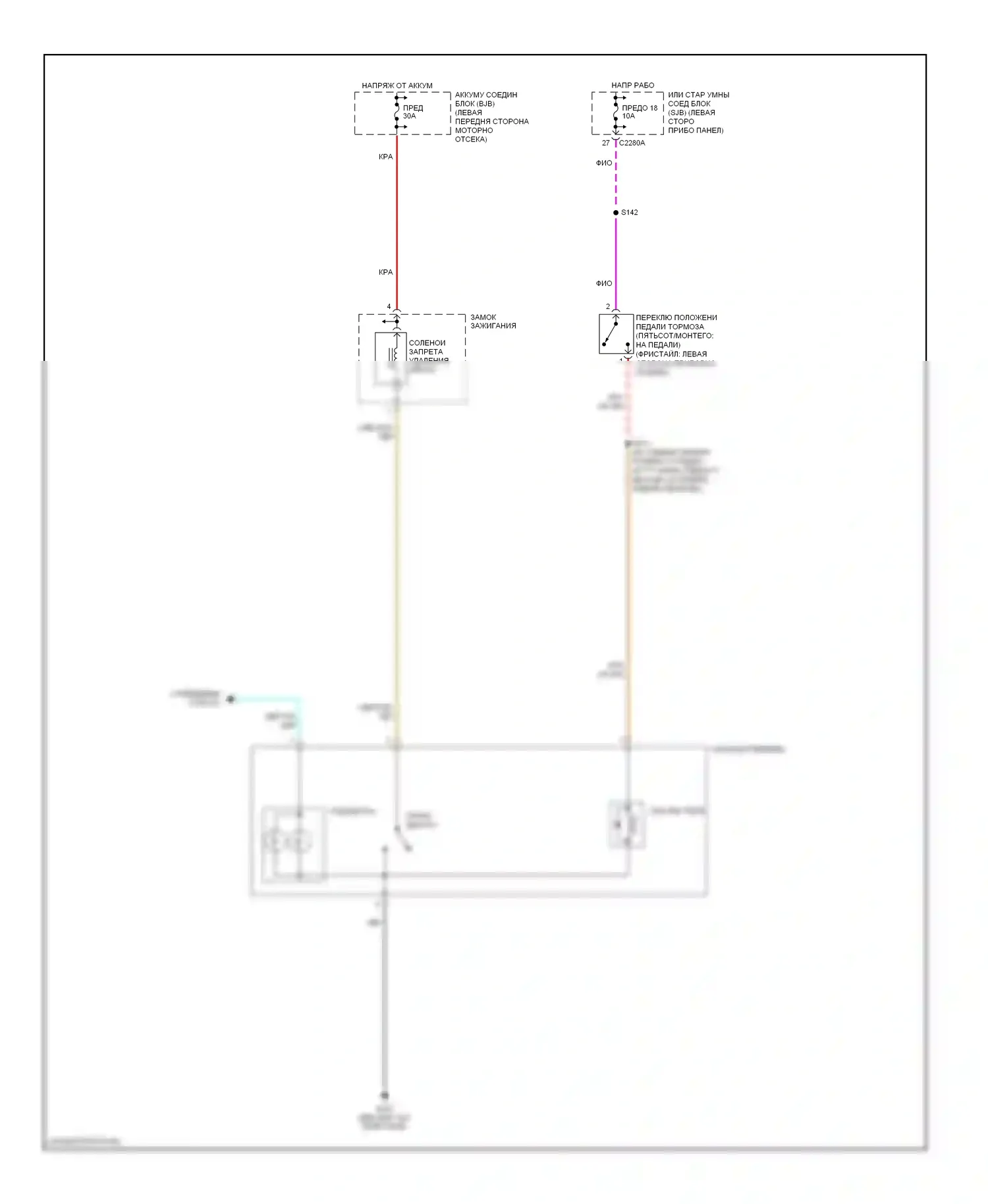 Freestyle Ford I (2004-2009): Электросхема блокировки селектора 