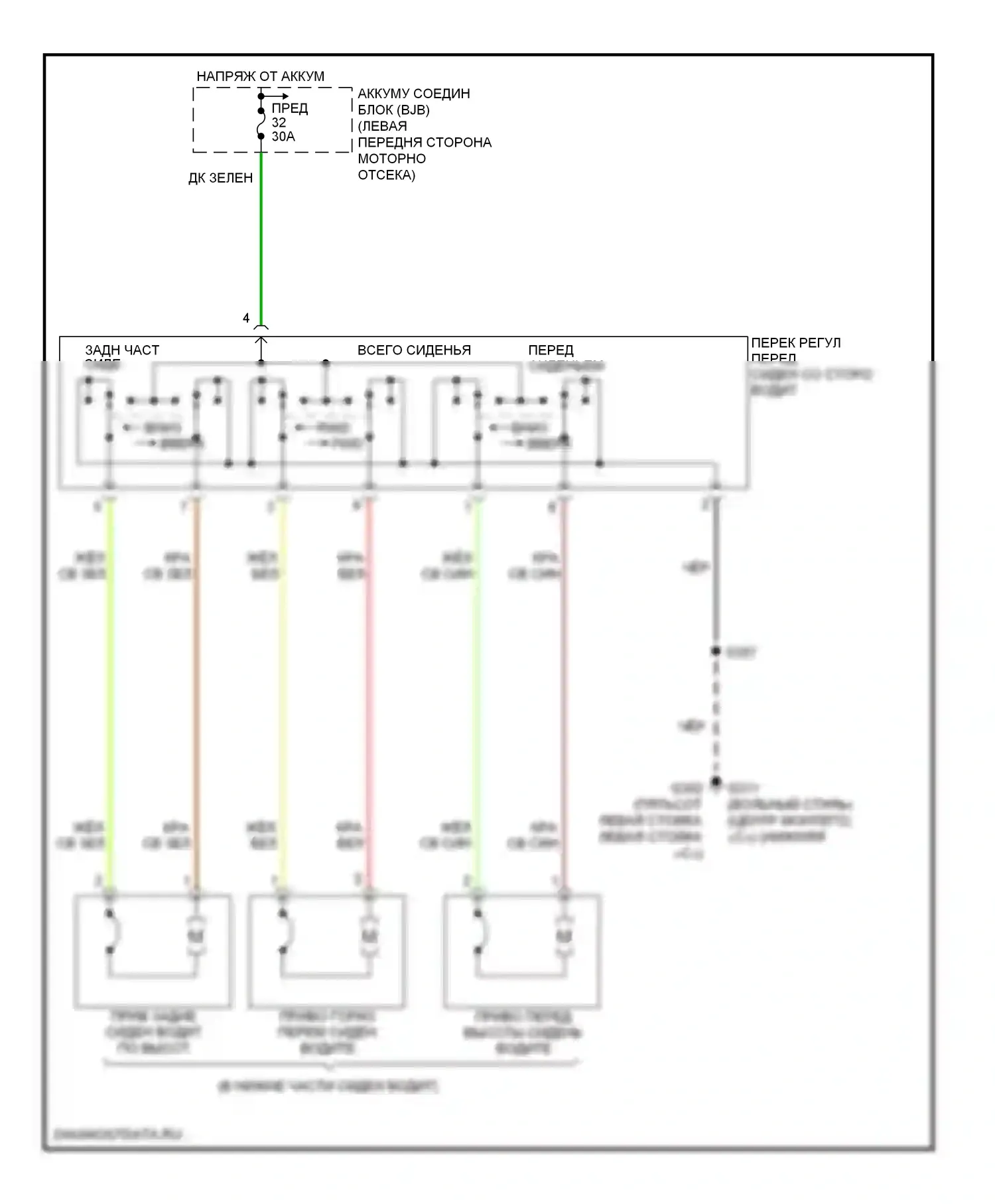 Freestyle Ford I (2004-2009): Питание водительского сиденья электросхема, без отклонителя 