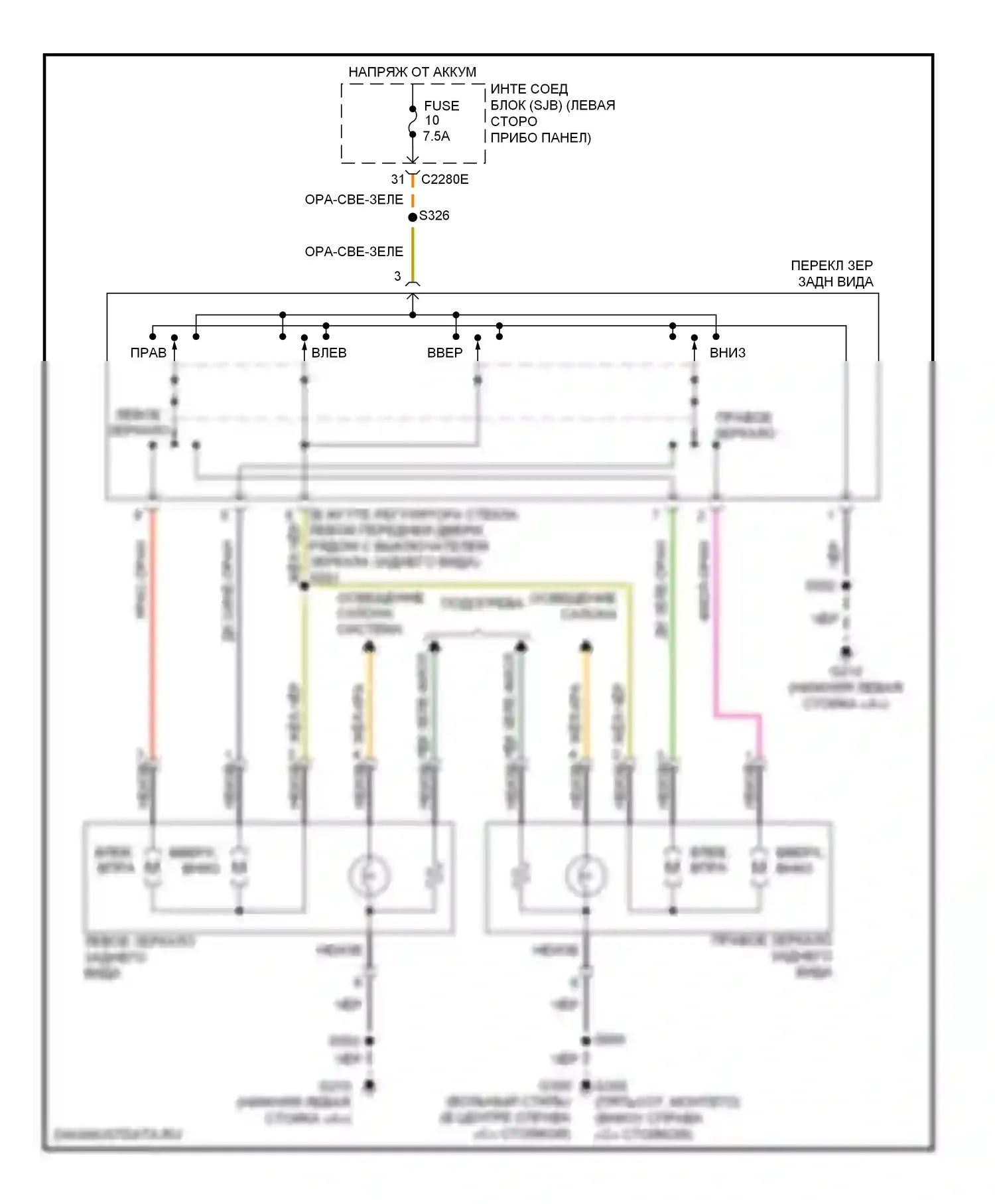 Freestyle Ford I (2004-2009): Электросхема управления зеркалами заднего вида 