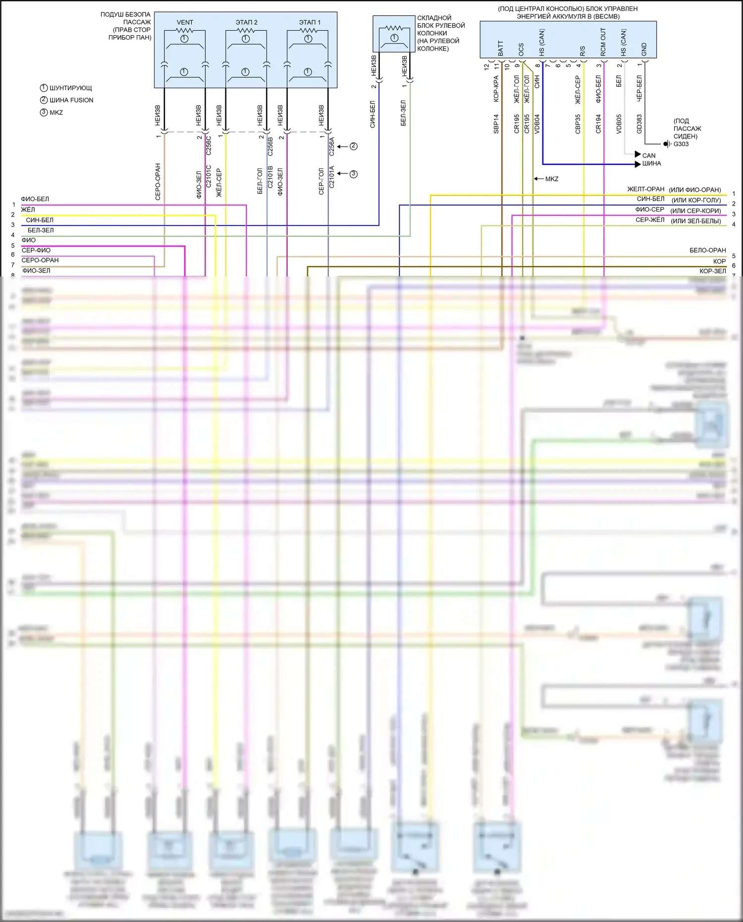 Fusion (North America) Ford II рестайлинг (2016-2020): 2.5л гибкое топливо, электросхема подушек безопасности (2 из 3) 