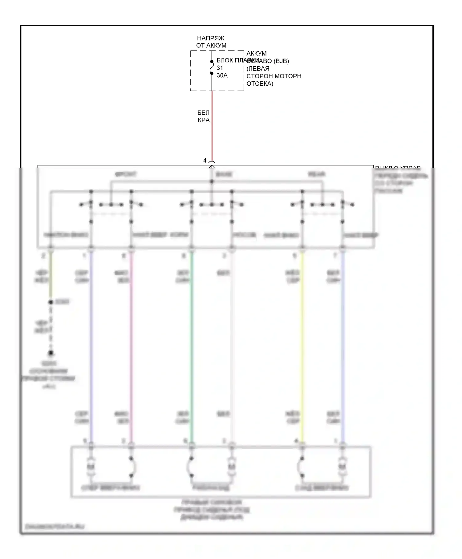 Fusion Ford I рестайлинг (2005-2012): Электросхема силового сиденья, 6-стороннее пассажирское сиденье 