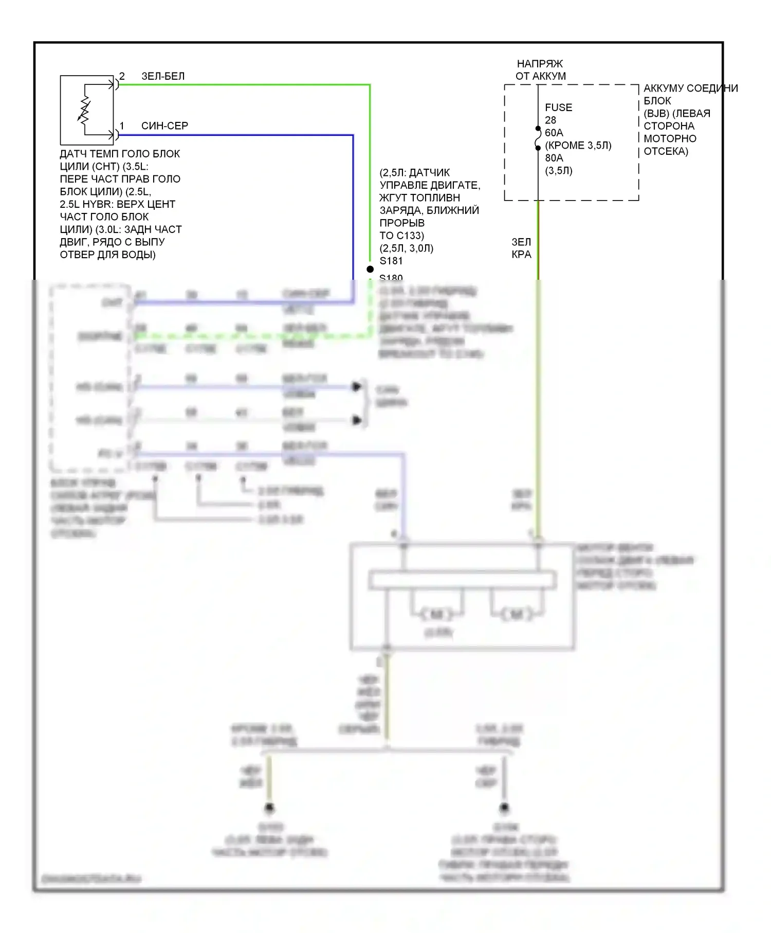 Fusion Ford I рестайлинг (2005-2012): Электросхема вентилятора охлаждения 