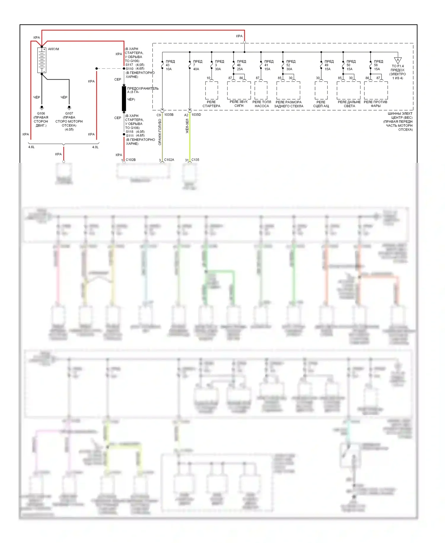 GT Ford I (2004-2006): Электросхема блока предохранителей реле (1 из 4) 