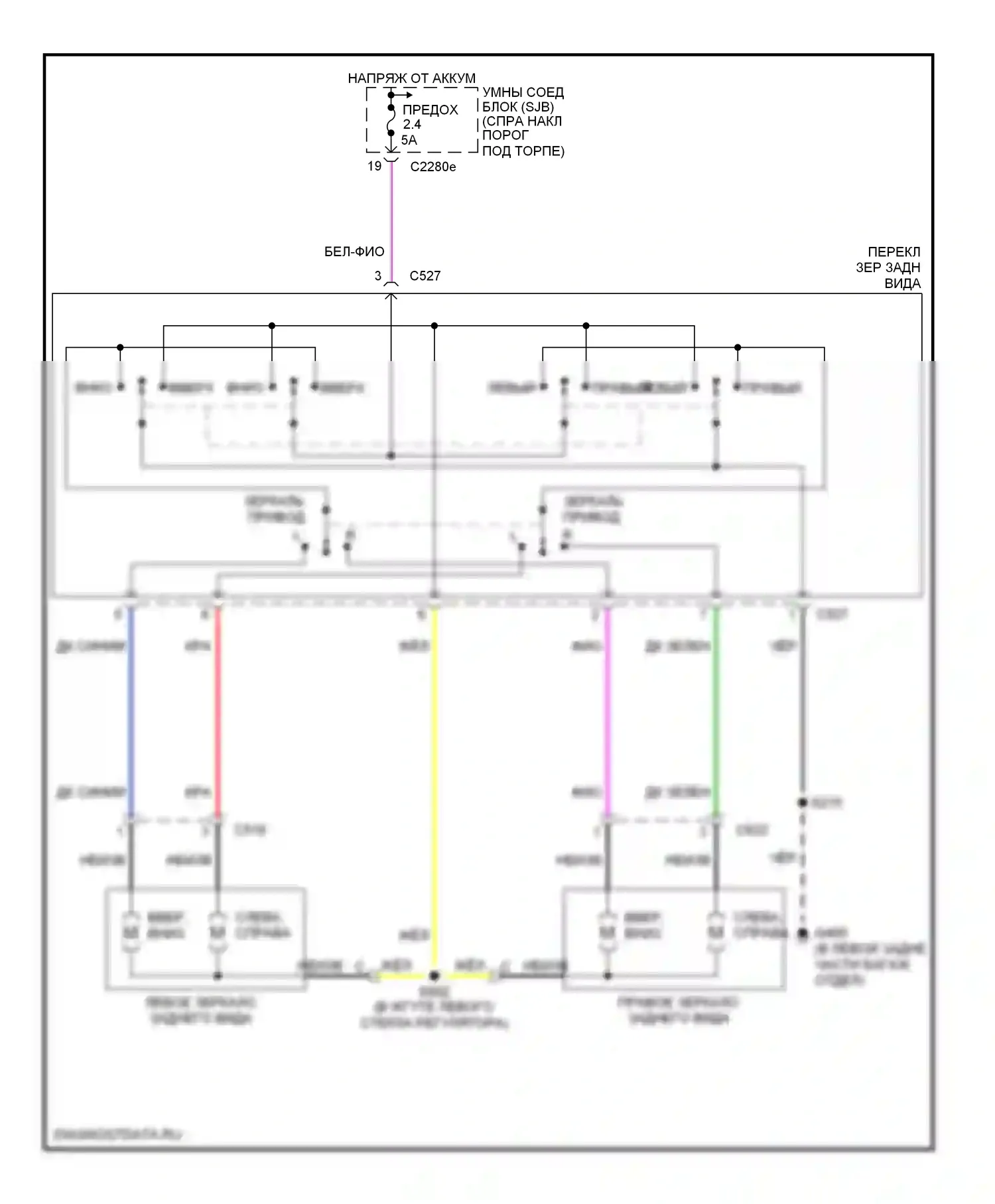 GT Ford I (2004-2006): Электросхема управления зеркалами заднего вида 