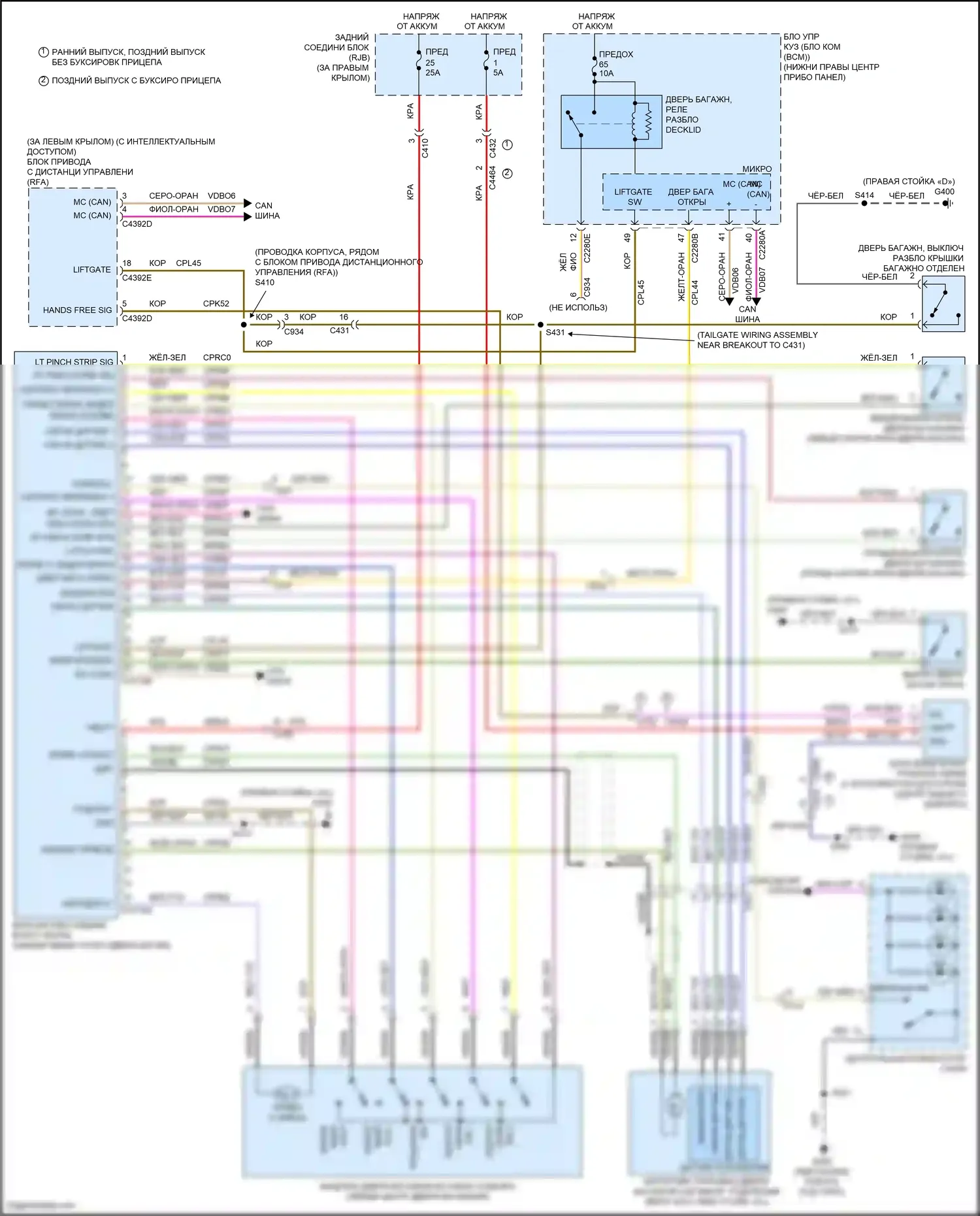 Kuga Ford II (2012-2016): Электросхема двери силового багажника 