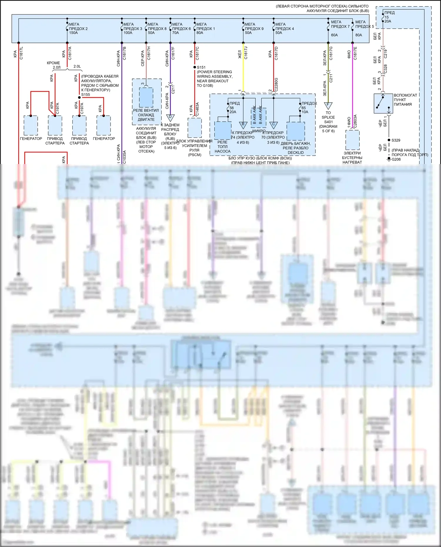 Kuga Ford II (2012-2016): Электросхема блока предохранителей реле (1 из 6) 