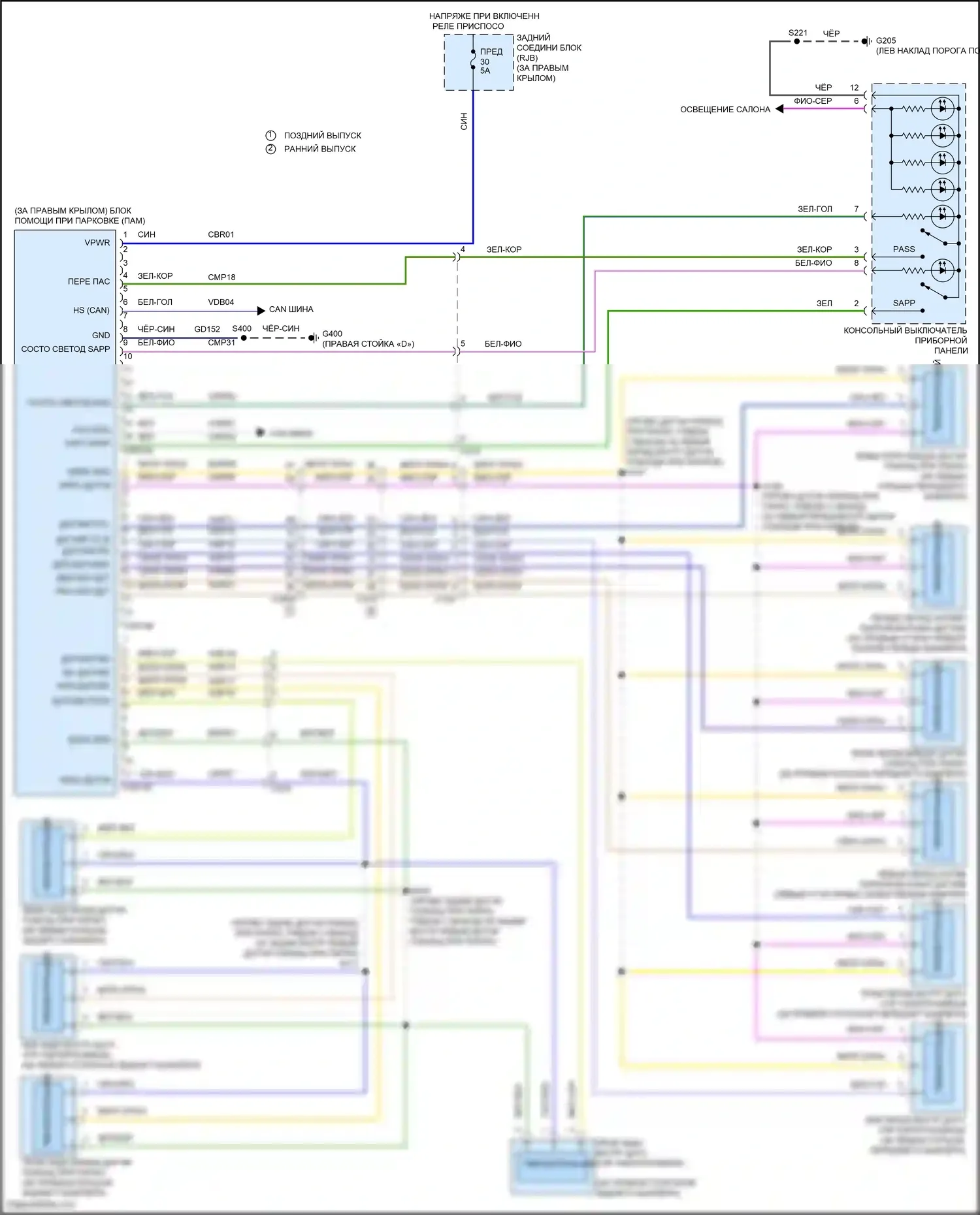Kuga Ford II (2012-2016): Электросхема парктроника 