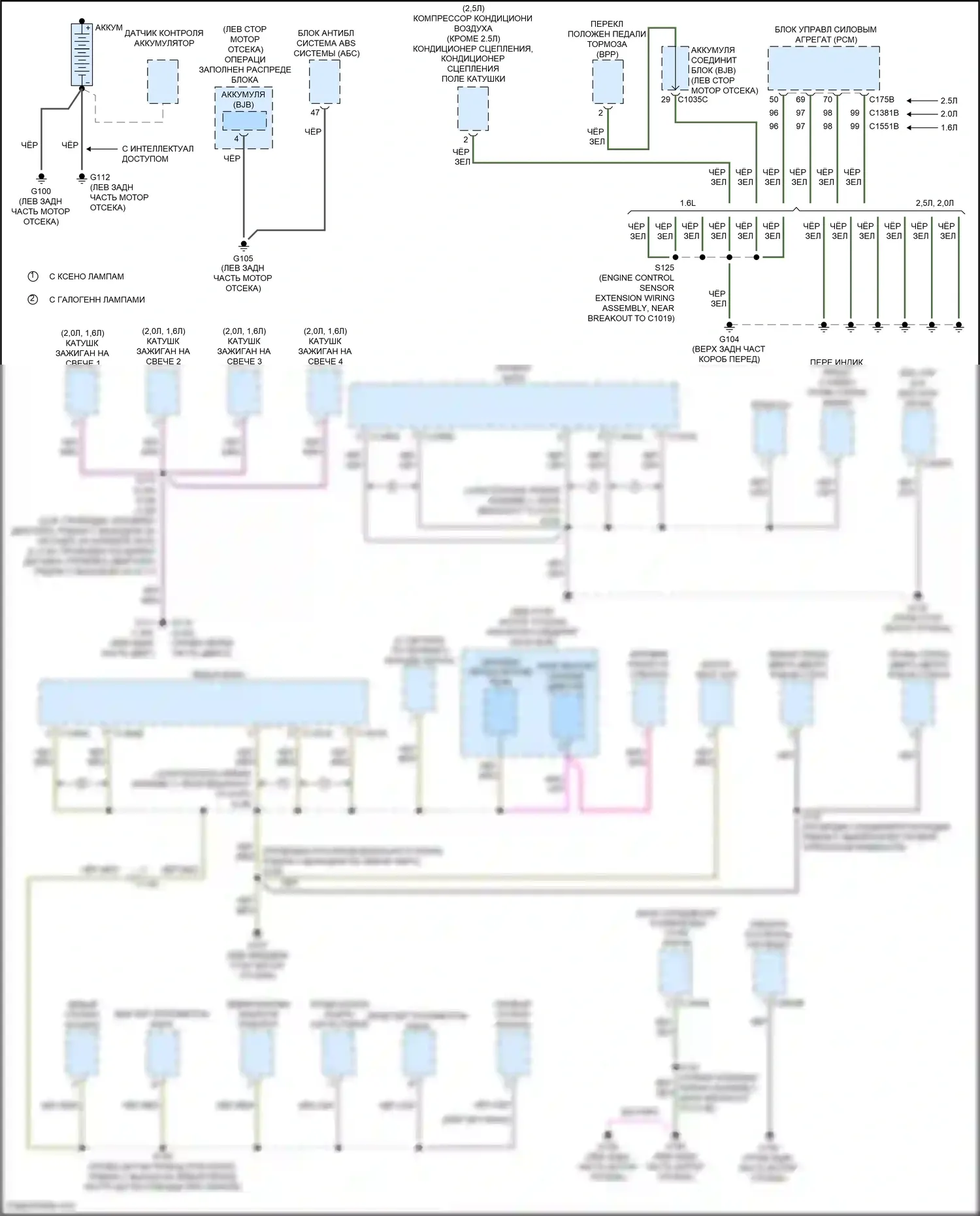 Kuga Ford II (2012-2016): Электросхема точек подключения масс (1 из 4) 