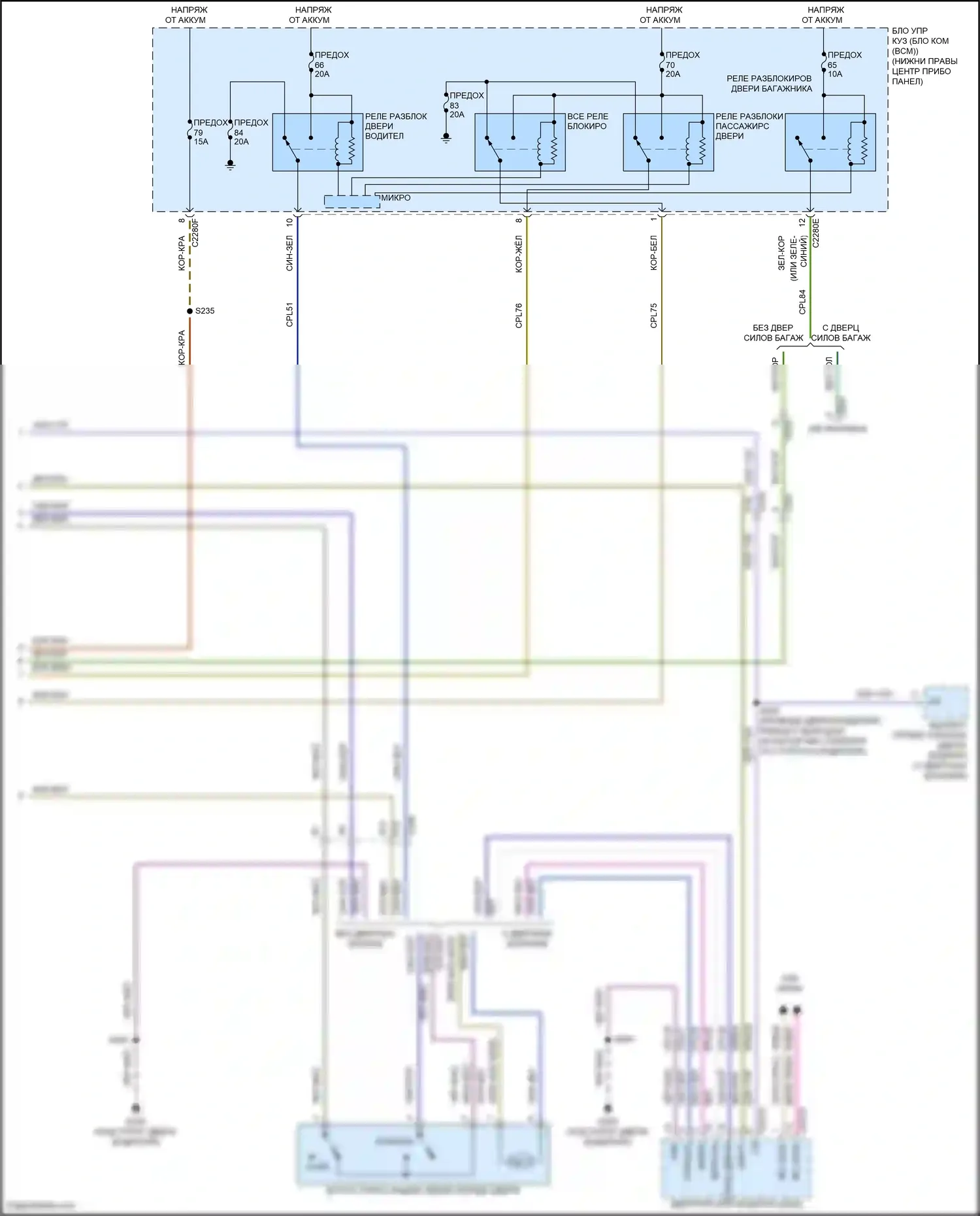Kuga Ford II (2012-2016): Электросхема центрального замка, без интеллектуального доступа (3 из 3) 