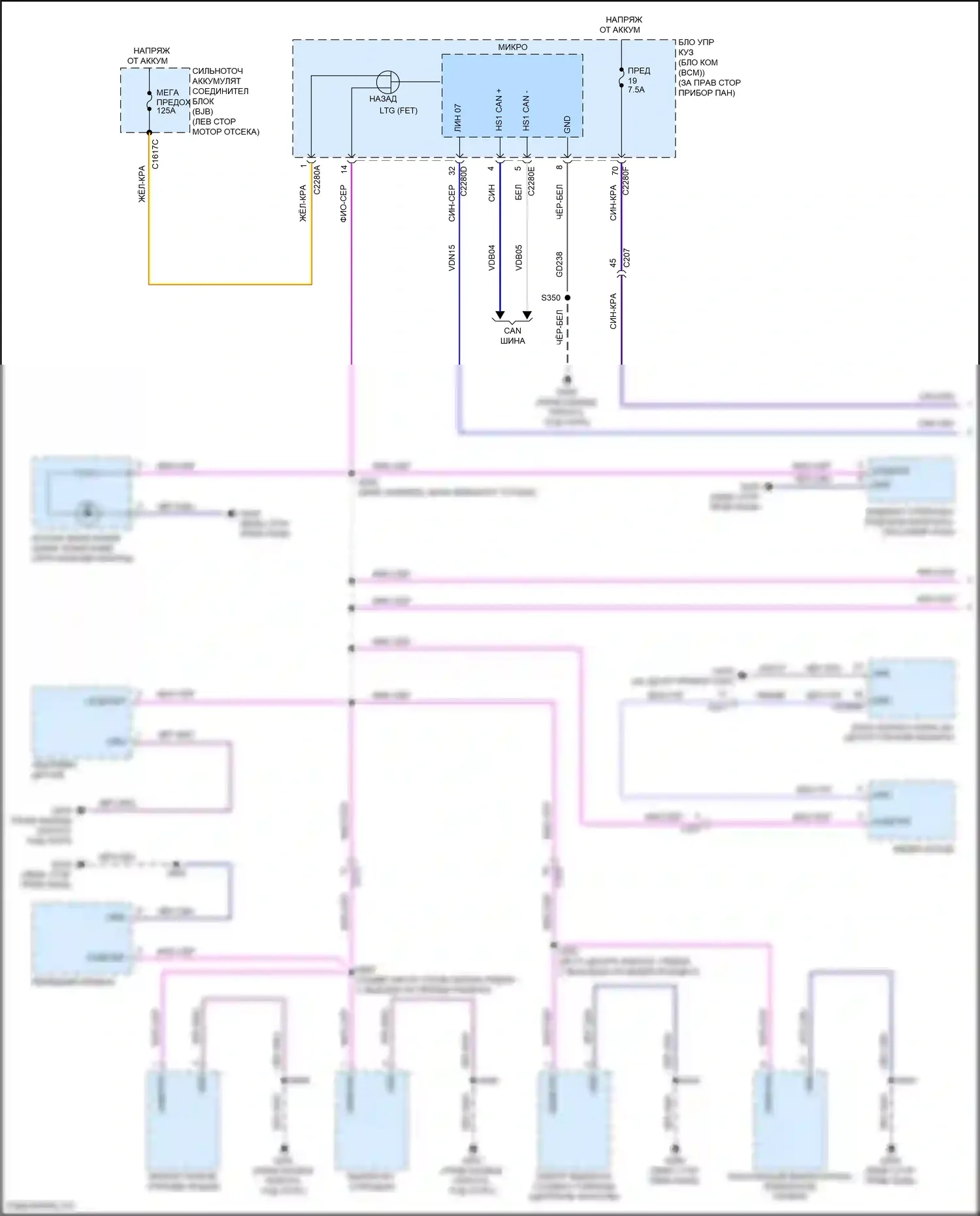 Kuga Ford III (2019-2024): Электросхема подсветки приборной панели (1 из 3) 