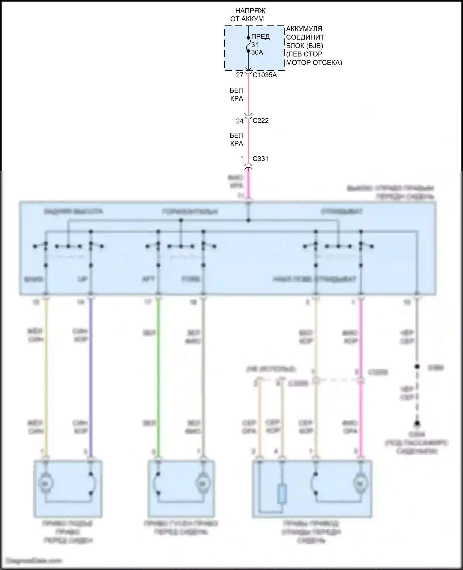 Kuga Ford III (2019-2024): Электросхема сиденья питания для пассажиров 