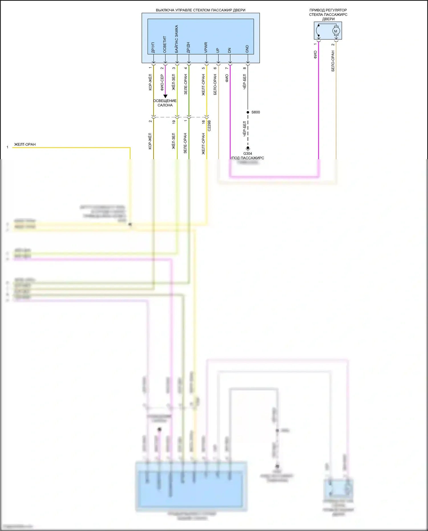 Kuga Ford III (2019-2024): Электросхема стеклоподъемников, без дверного блока (2 из 2) 