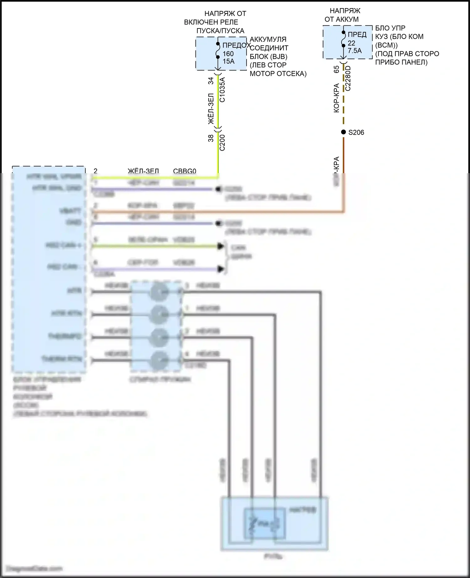Maverick Ford III (2021-2024): Электросхема рулевого колеса с подогревом 
