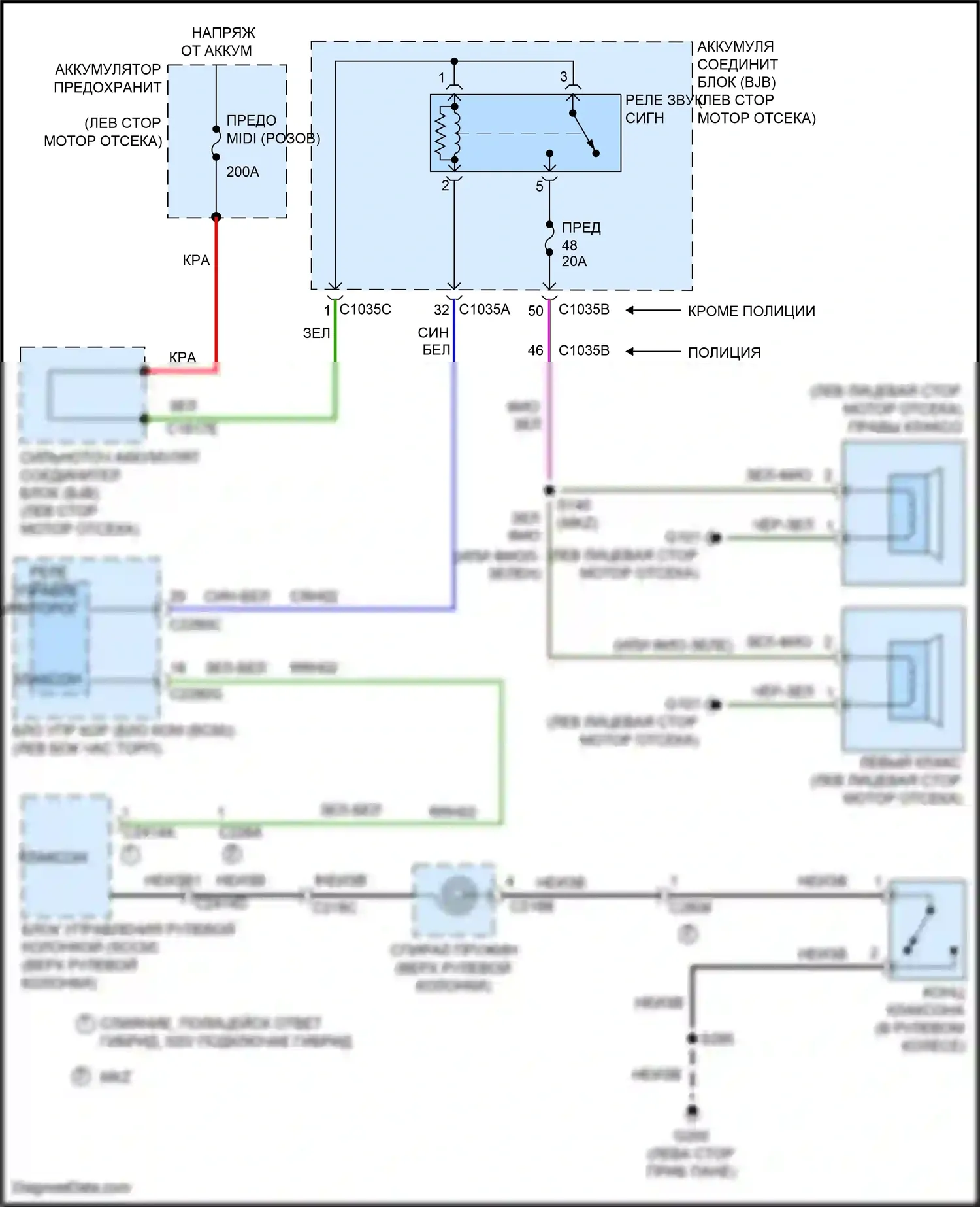 Mondeo Ford V рестайлинг (2019-2023): Электросхема клаксона, гибридная 