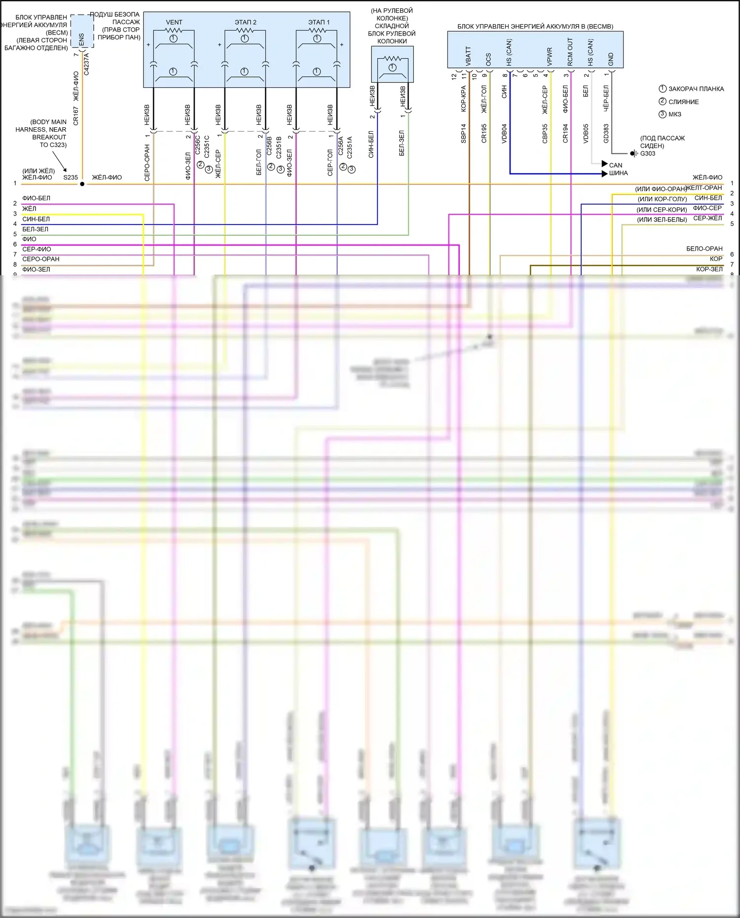 Mondeo Ford V рестайлинг (2019-2023): Электросхема подушек безопасности, гибридная (2 из 3) 