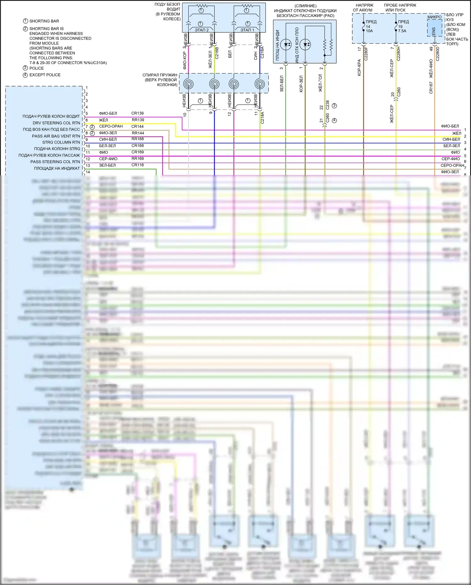 Mondeo Ford V рестайлинг (2019-2023): Электросхема подушек безопасности, кроме гибридной (1 из 3) 