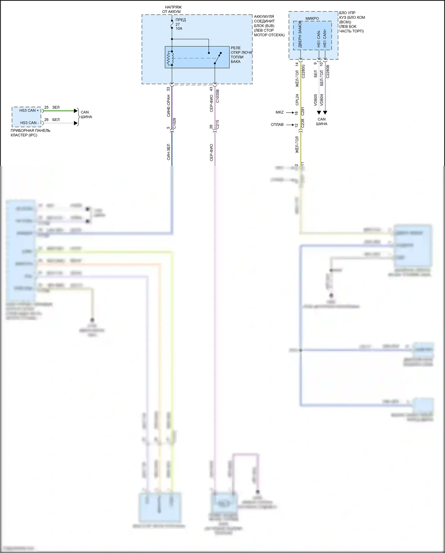 Mondeo Ford V (2014-2019): Электросхема открытия лючка топливного бака, гибрид 