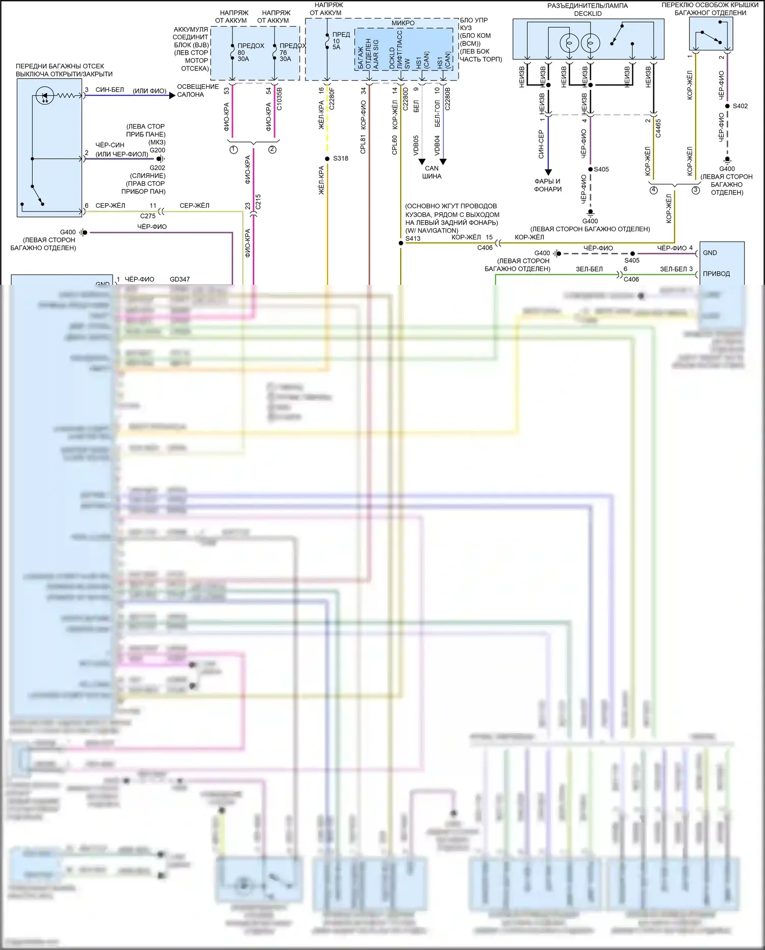 Mondeo Ford V (2014-2019): Электросхема расцепителя багажника, с платой питания 