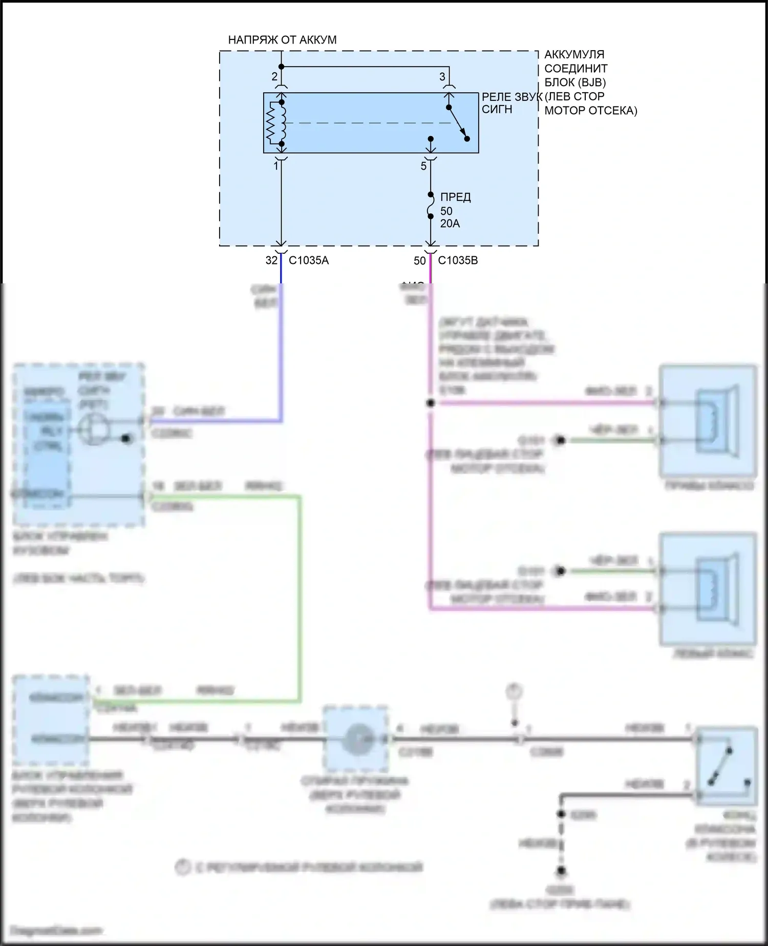 Mondeo Ford V (2014-2019): Электросхема клаксона, кроме гибридной 
