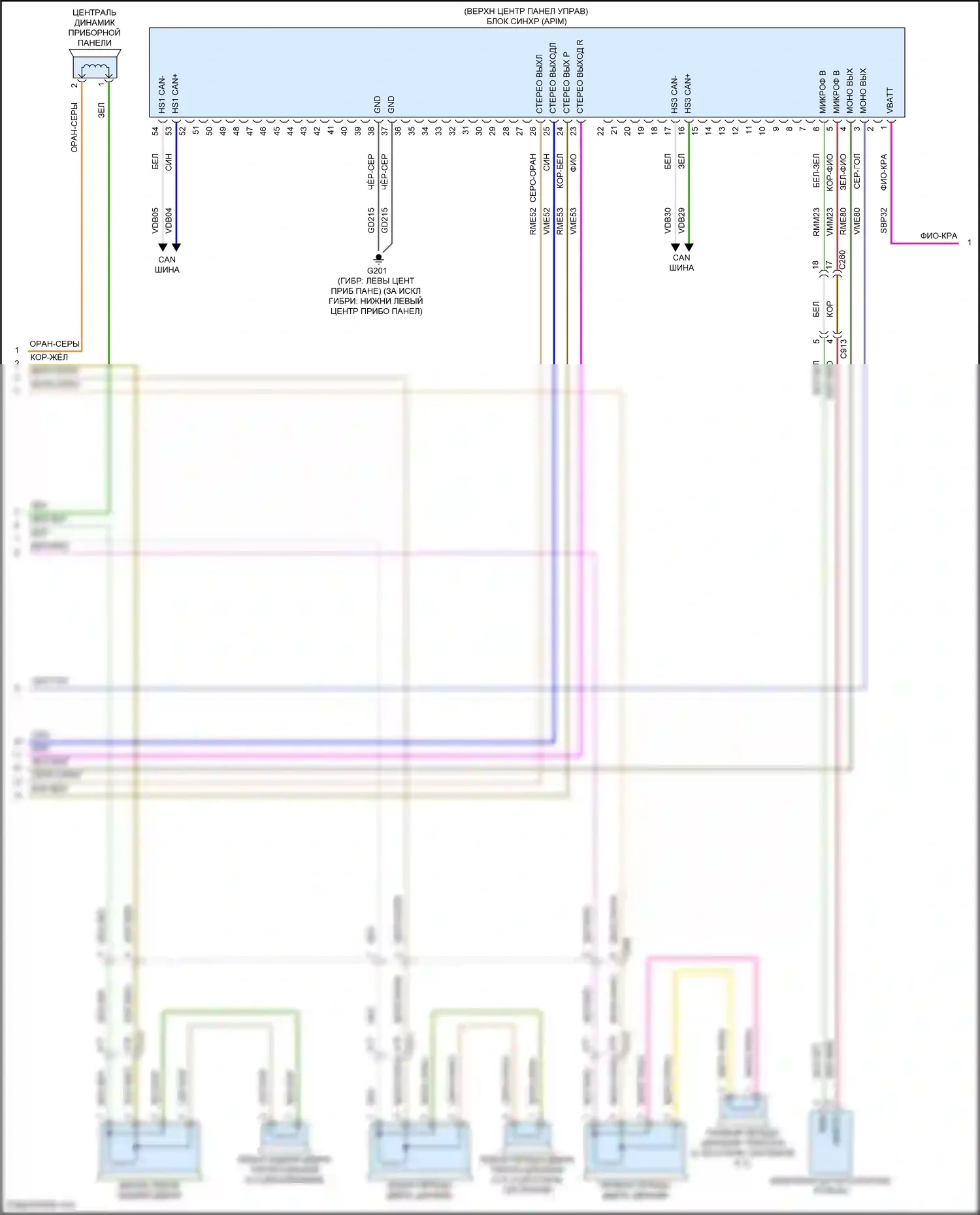 Mondeo Ford V (2014-2019): Электросхема магнитолы синхронизации, без sony и сенсорного экрана (2 из 3) 