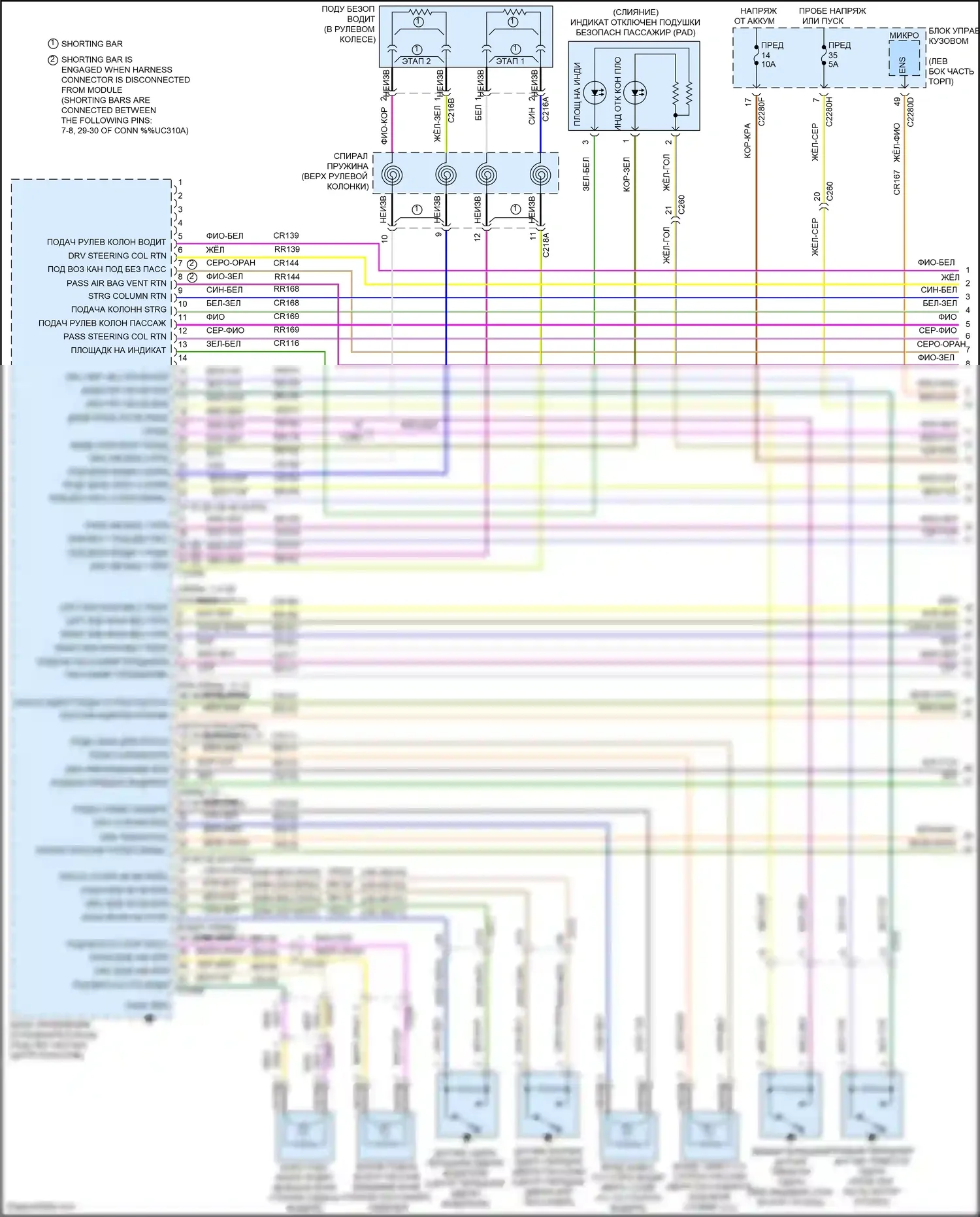 Mondeo Ford V (2014-2019): Электросхема подушек безопасности, кроме гибридной (1 из 3) 