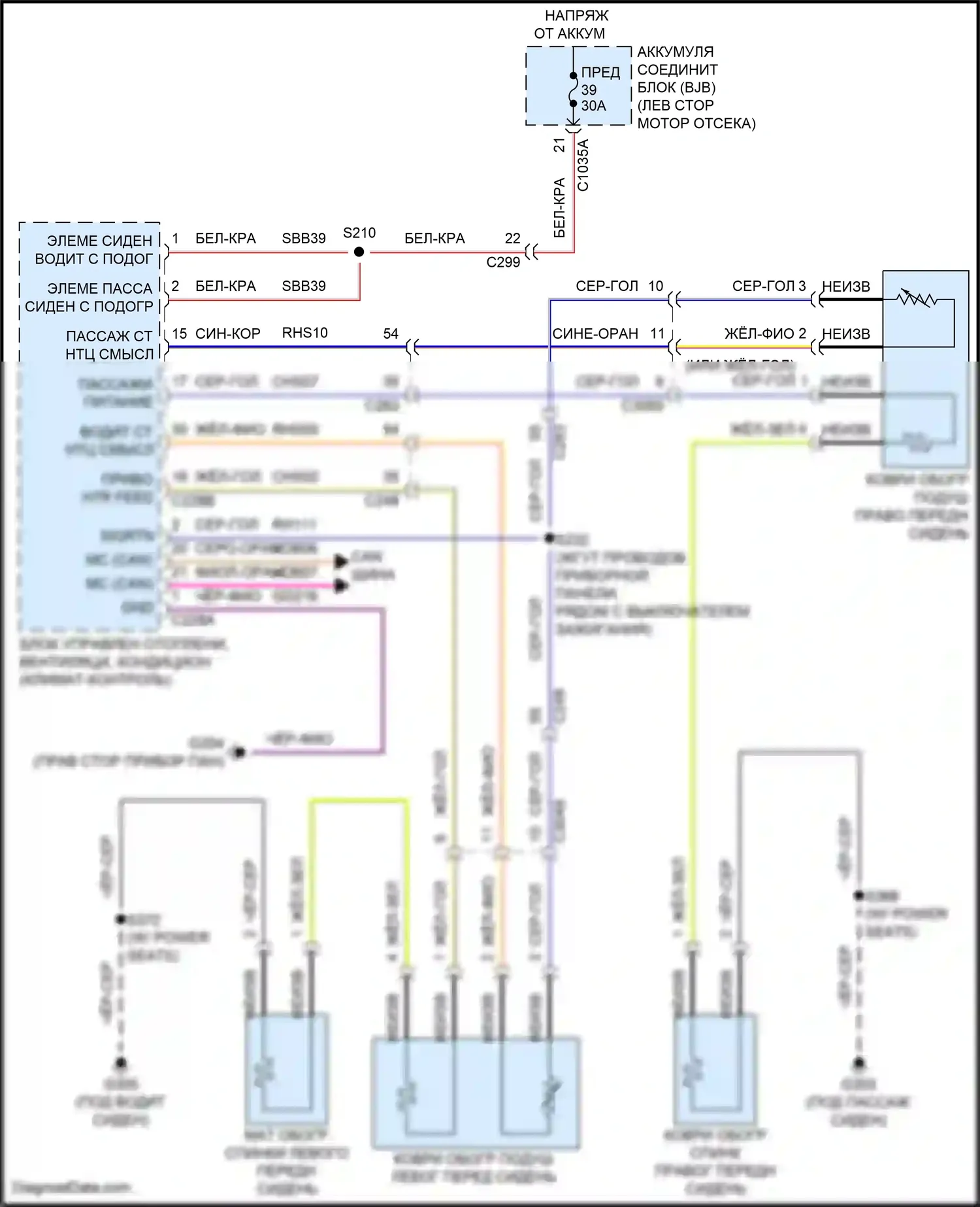 Mustang Mach-E Ford I (2020-2024): Электросхема обогреваемых сидений 