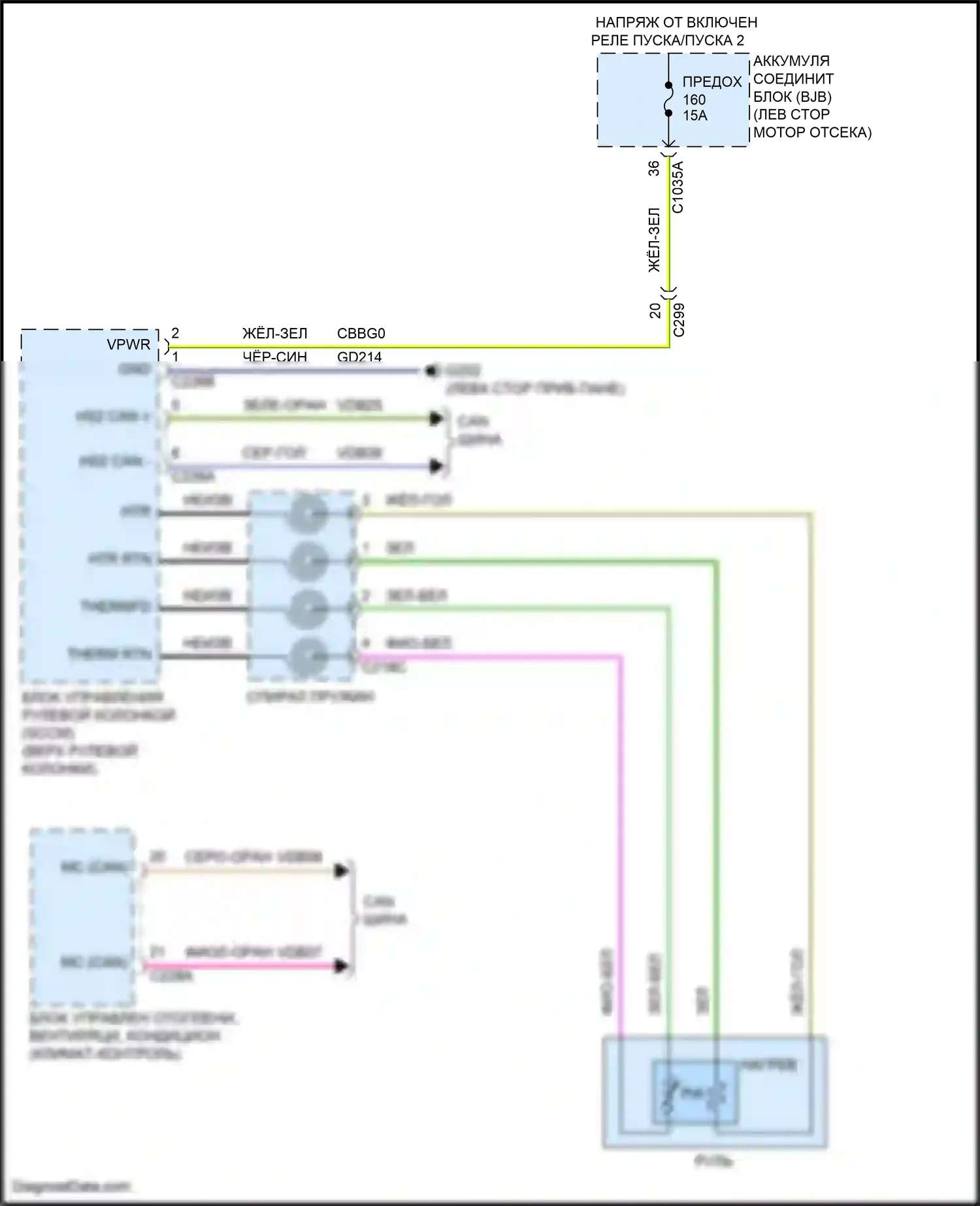 Mustang Mach-E Ford I (2020-2024): Электросхема рулевого колеса с подогревом 