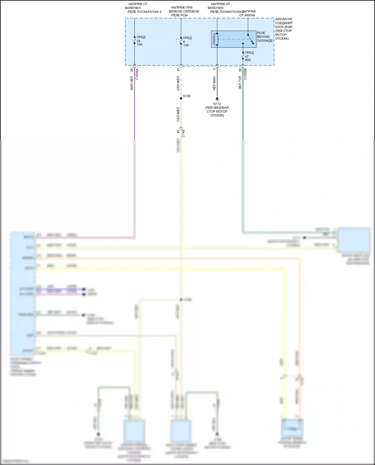 Mustang Mach-E Ford I (2020-2024): Электросхема вентилятора охлаждения 