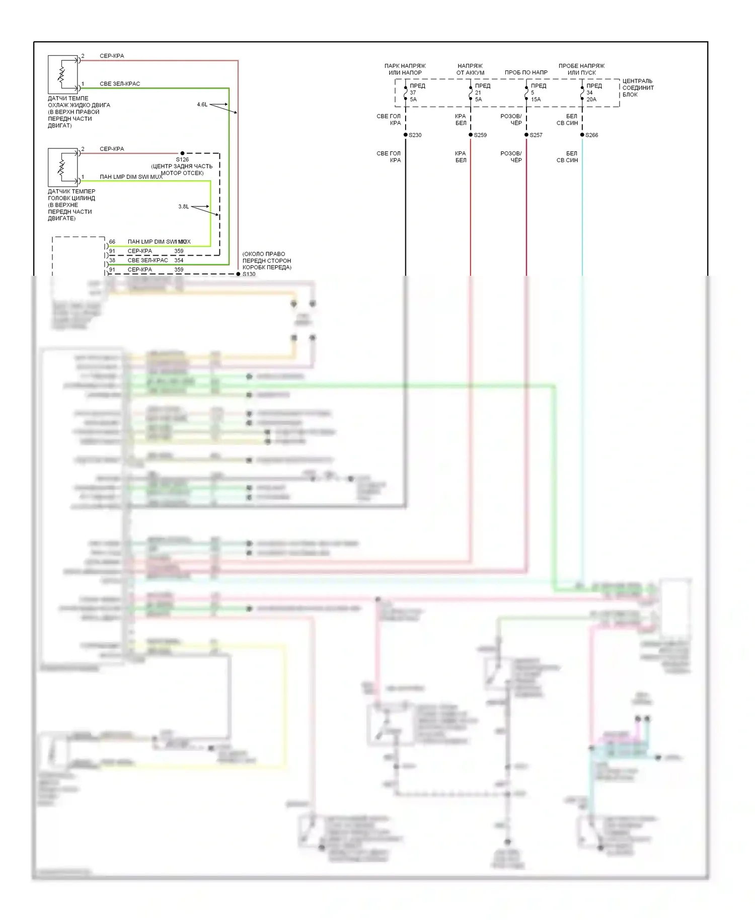 Mustang Ford IV рестайлинг (1998-2004): Электросхема приборной панели 