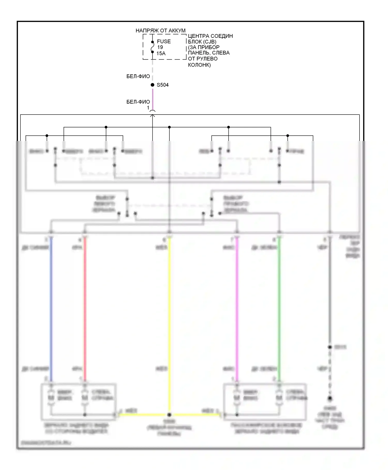 Mustang Ford IV рестайлинг (1998-2004): Электросхема силового зеркала 