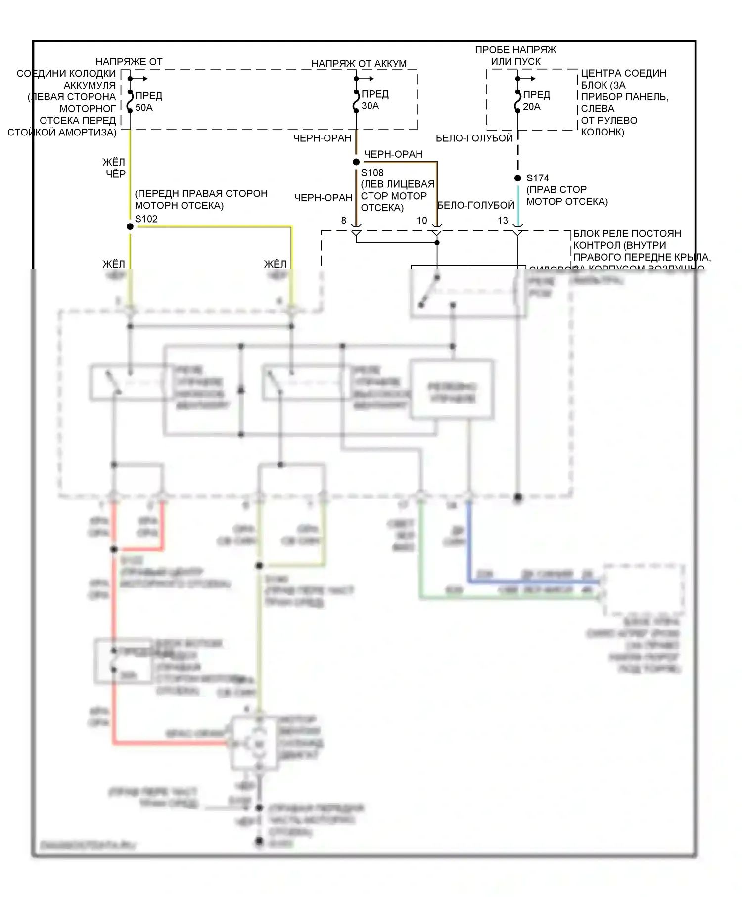 Mustang Ford IV рестайлинг (1998-2004): 4.6l, электросхема вентилятора охлаждения 