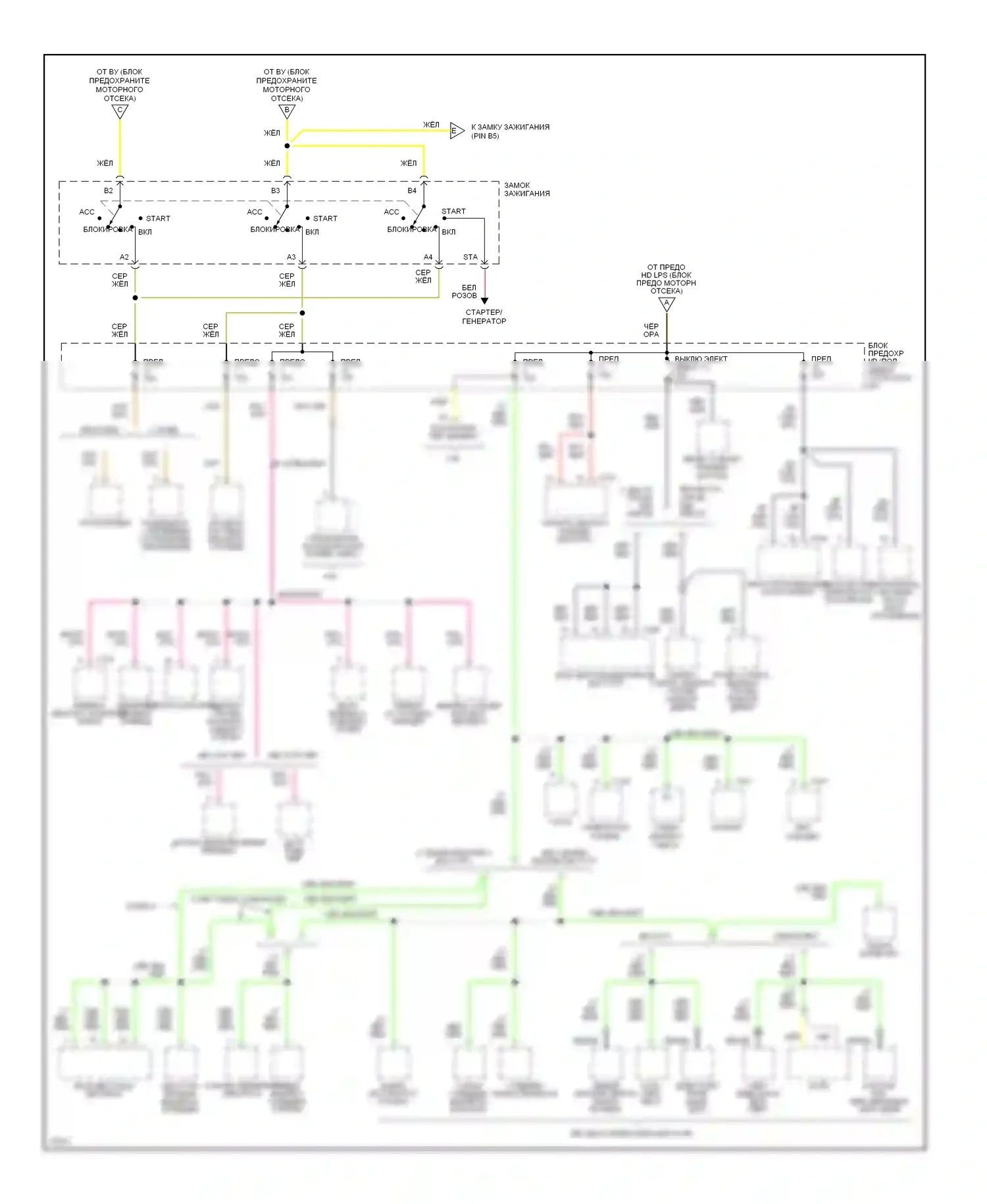 Mustang Ford IV (1993-1998): Электросхема блока предохранителей реле (2 из 3) 
