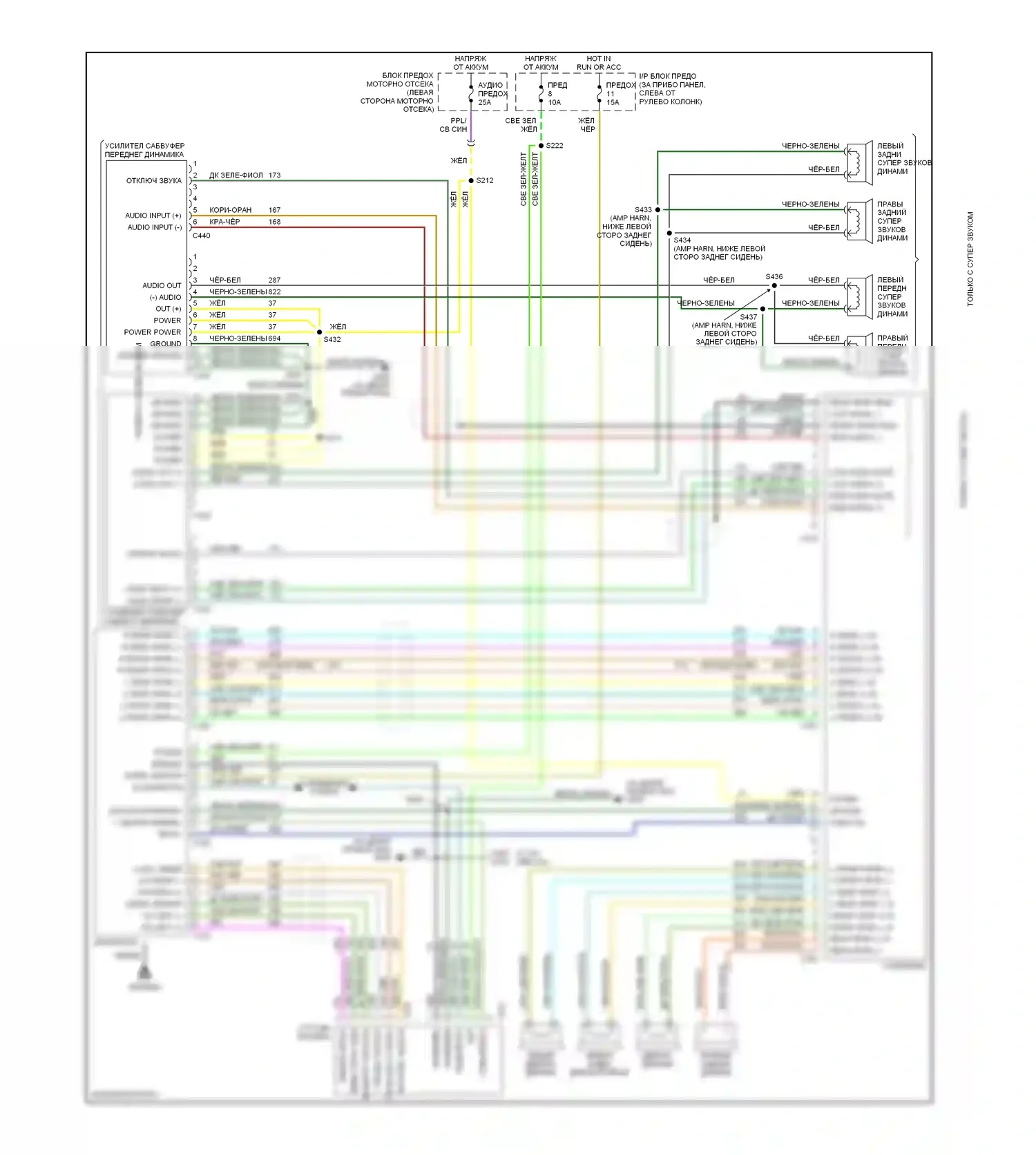 Mustang Ford IV (1993-1998): Электросхема высококачественной звуковой магнитолы 