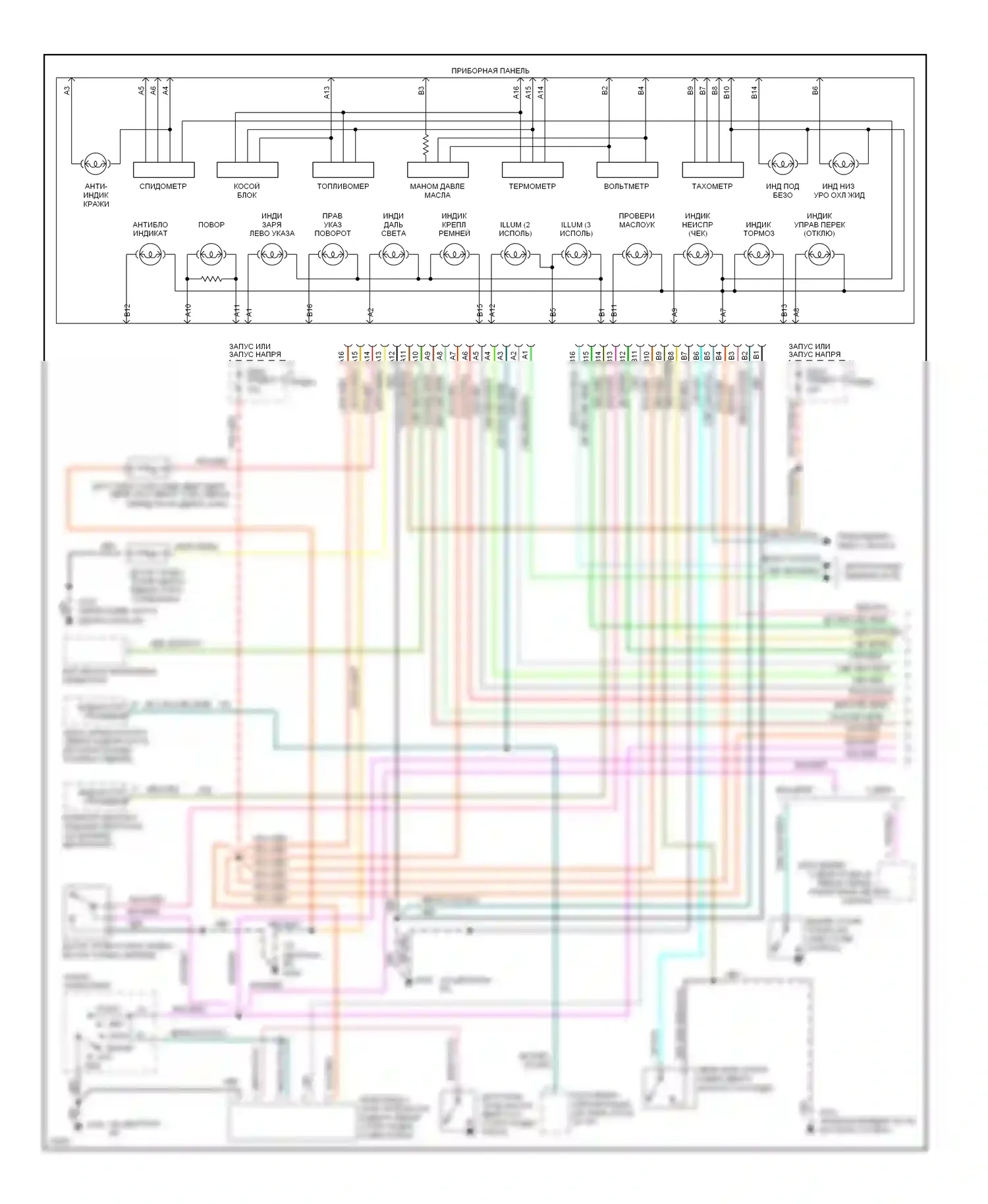 Mustang Ford IV (1993-1998): Электросхема приборной панели (1 из 2) 