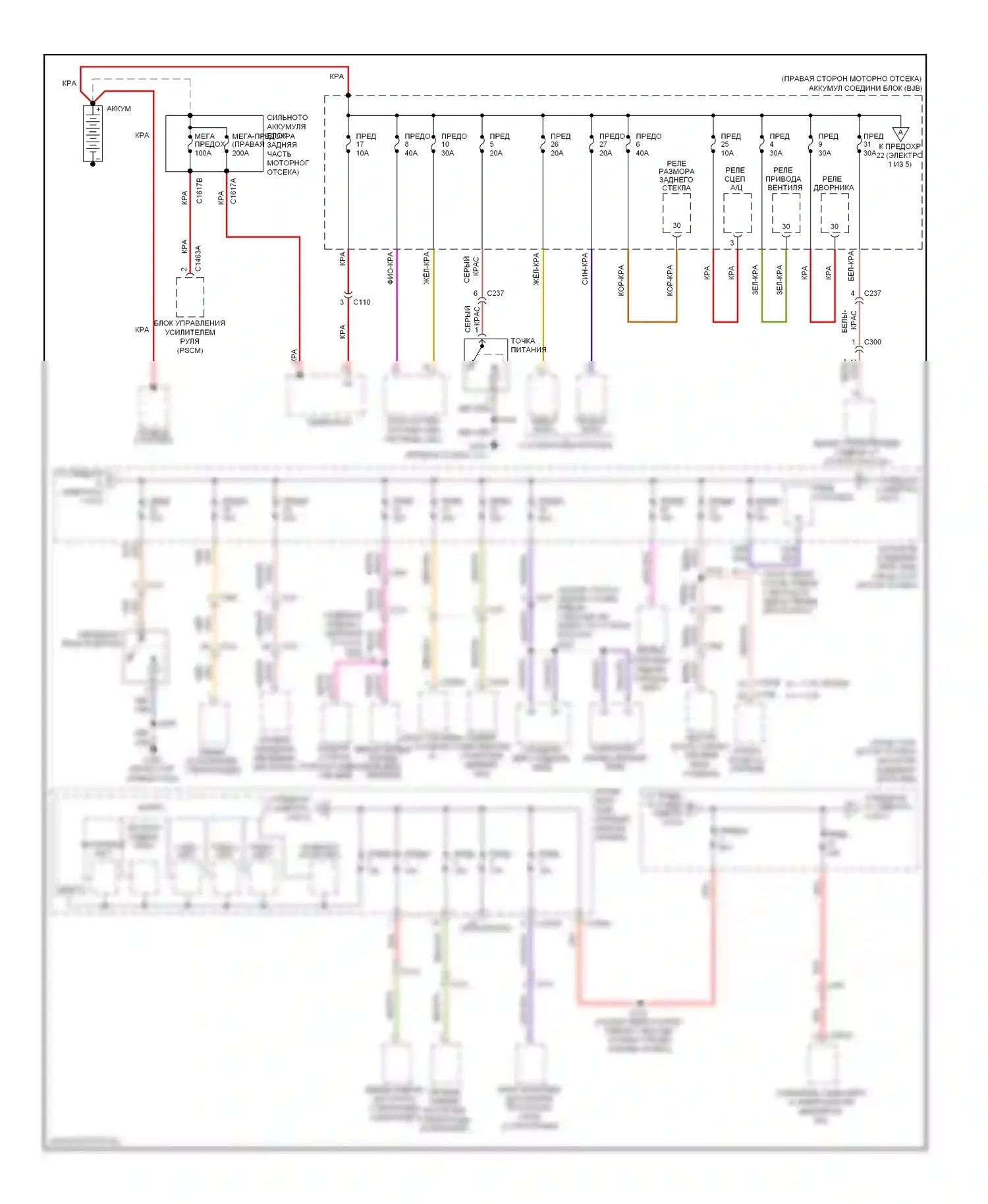 Mustang Ford V рестайлинг (2009-2014): Электросхема блока предохранителей реле (1 из 5) 