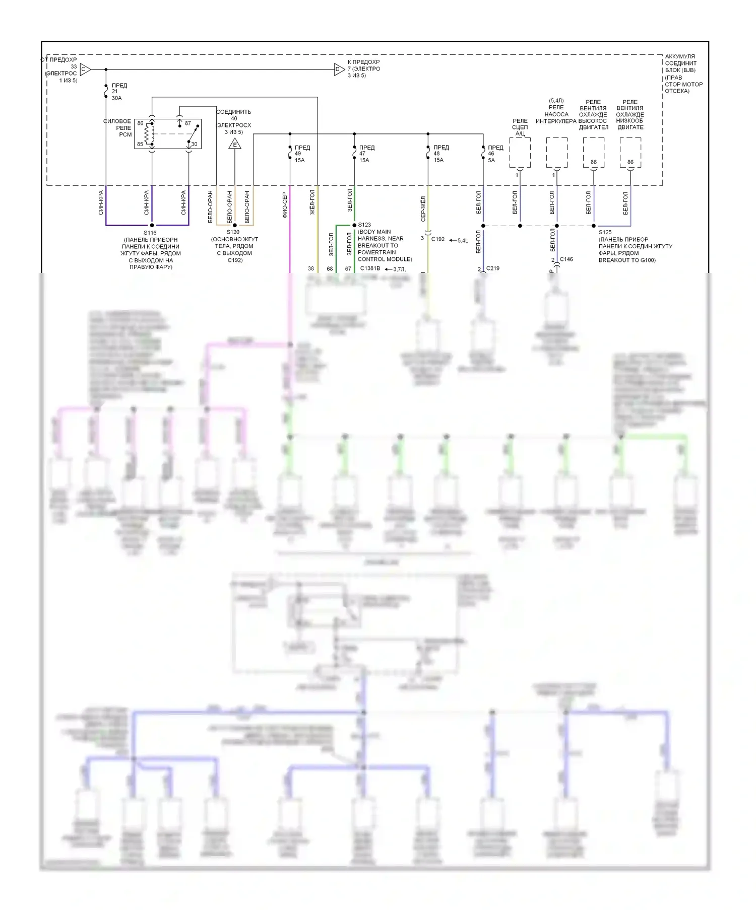 Mustang Ford V рестайлинг (2009-2014): Электросхема блока предохранителей реле (2 из 5) 