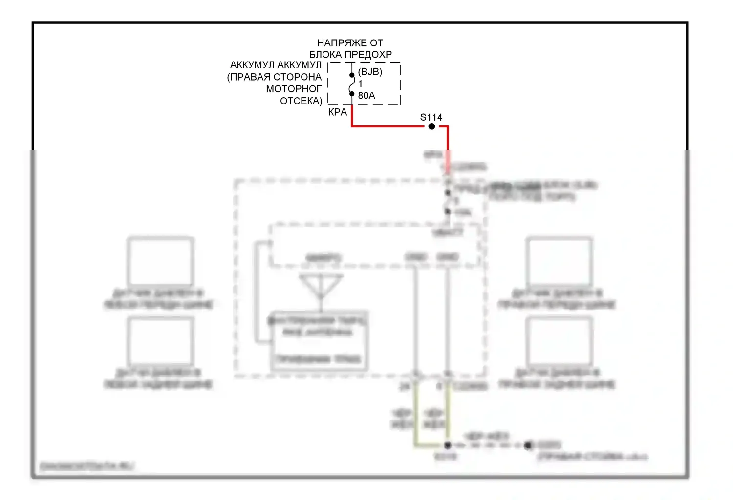 Mustang Ford V рестайлинг (2009-2014): Электросхема контроля давления в шинах 