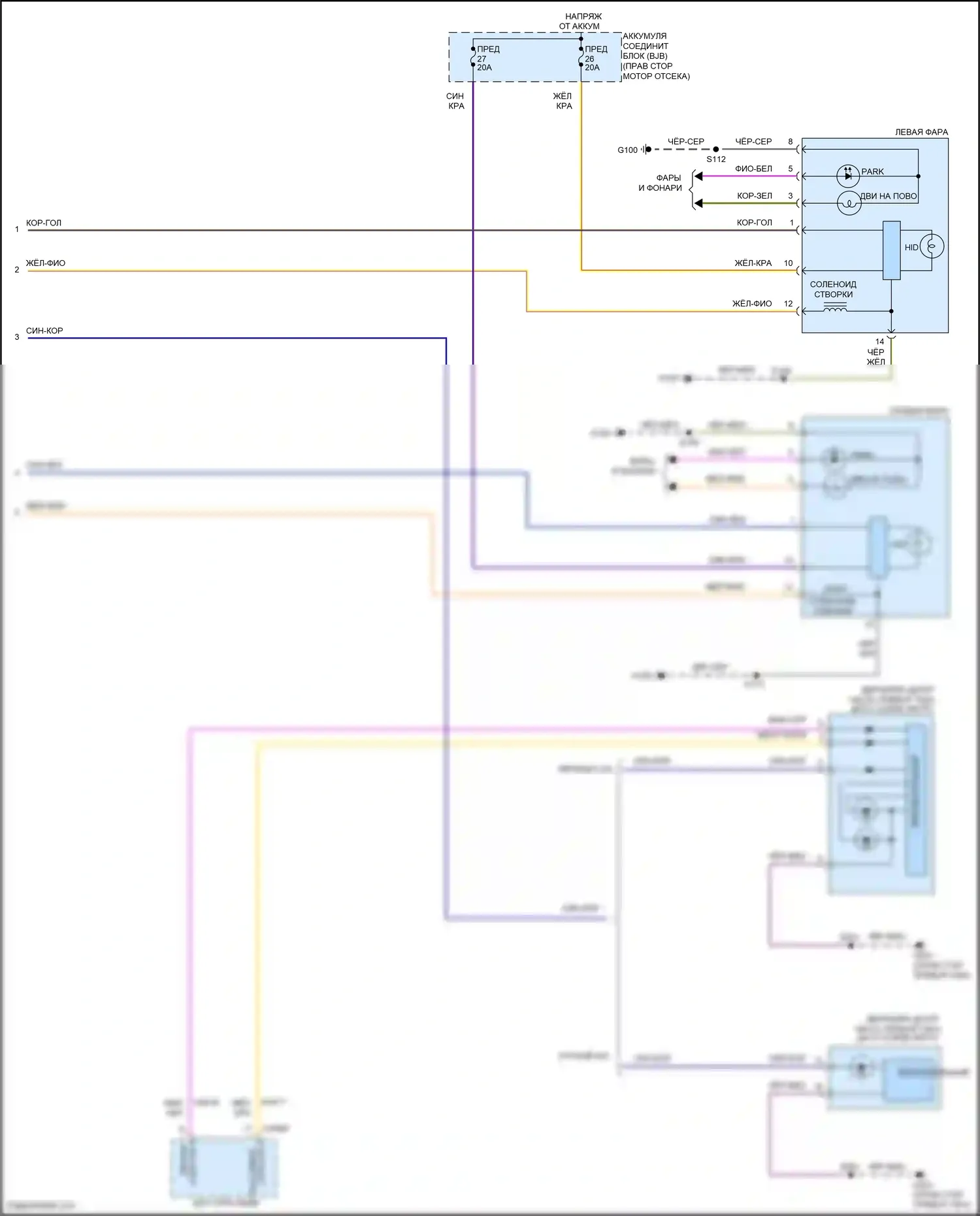 Mustang Ford V рестайлинг 2 (2012-2014): Электросхема фар, с газоразрядными фарами высокой интенсивности (2 из 2) 