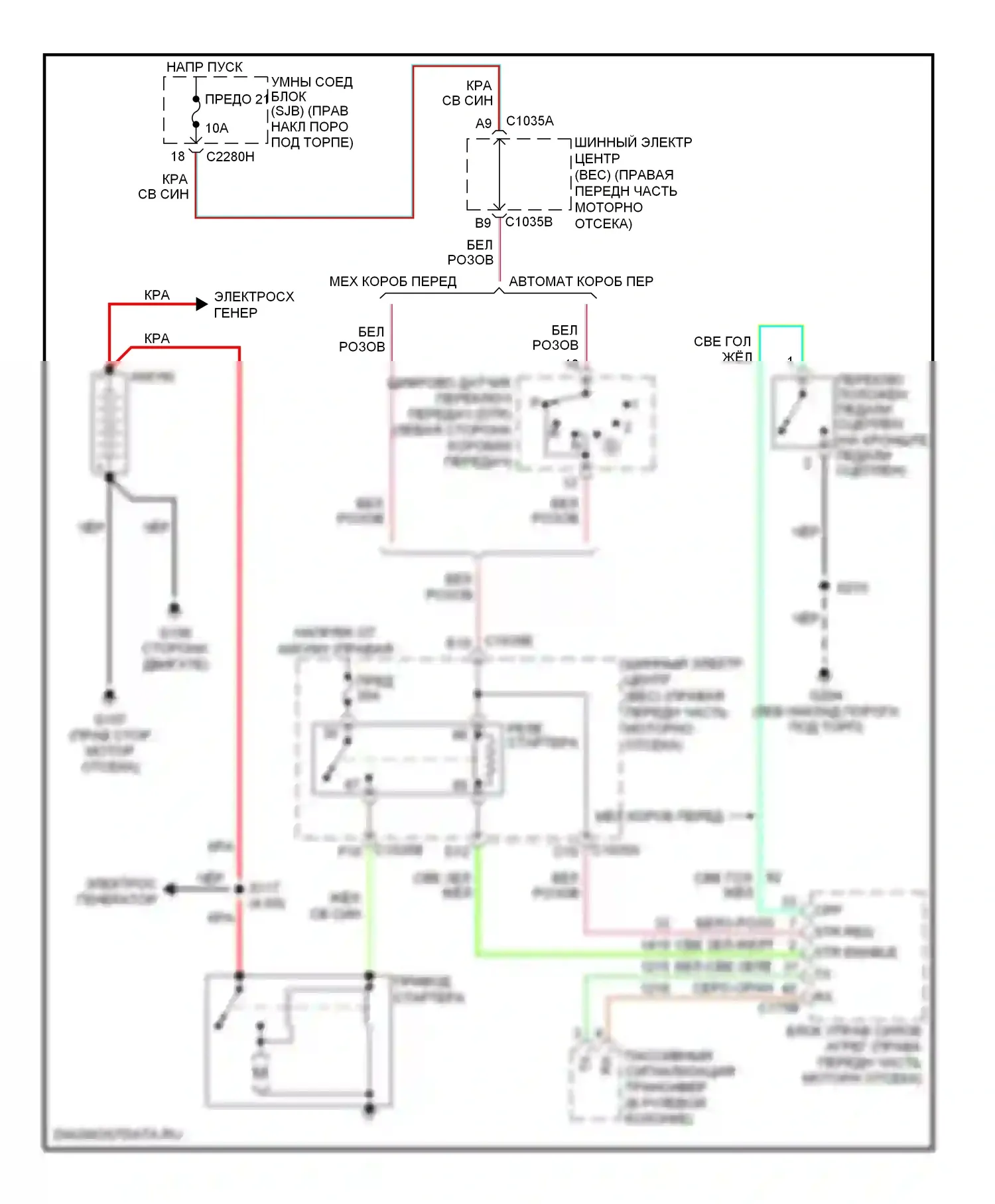 Mustang Ford V (2004-2009): Электросхема стартера 