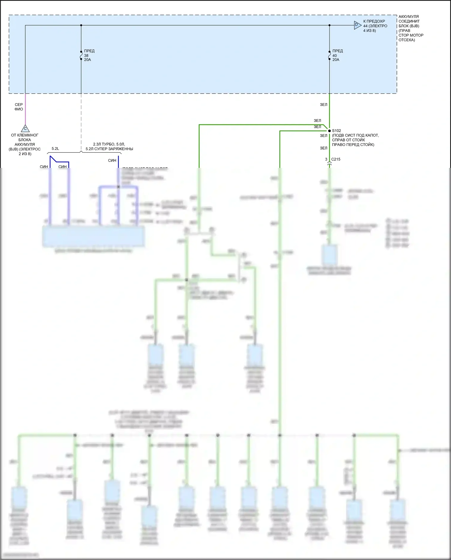 Mustang Ford VI рестайлинг (2017-2023): Электросхема блока предохранителей реле (3 из 8) 