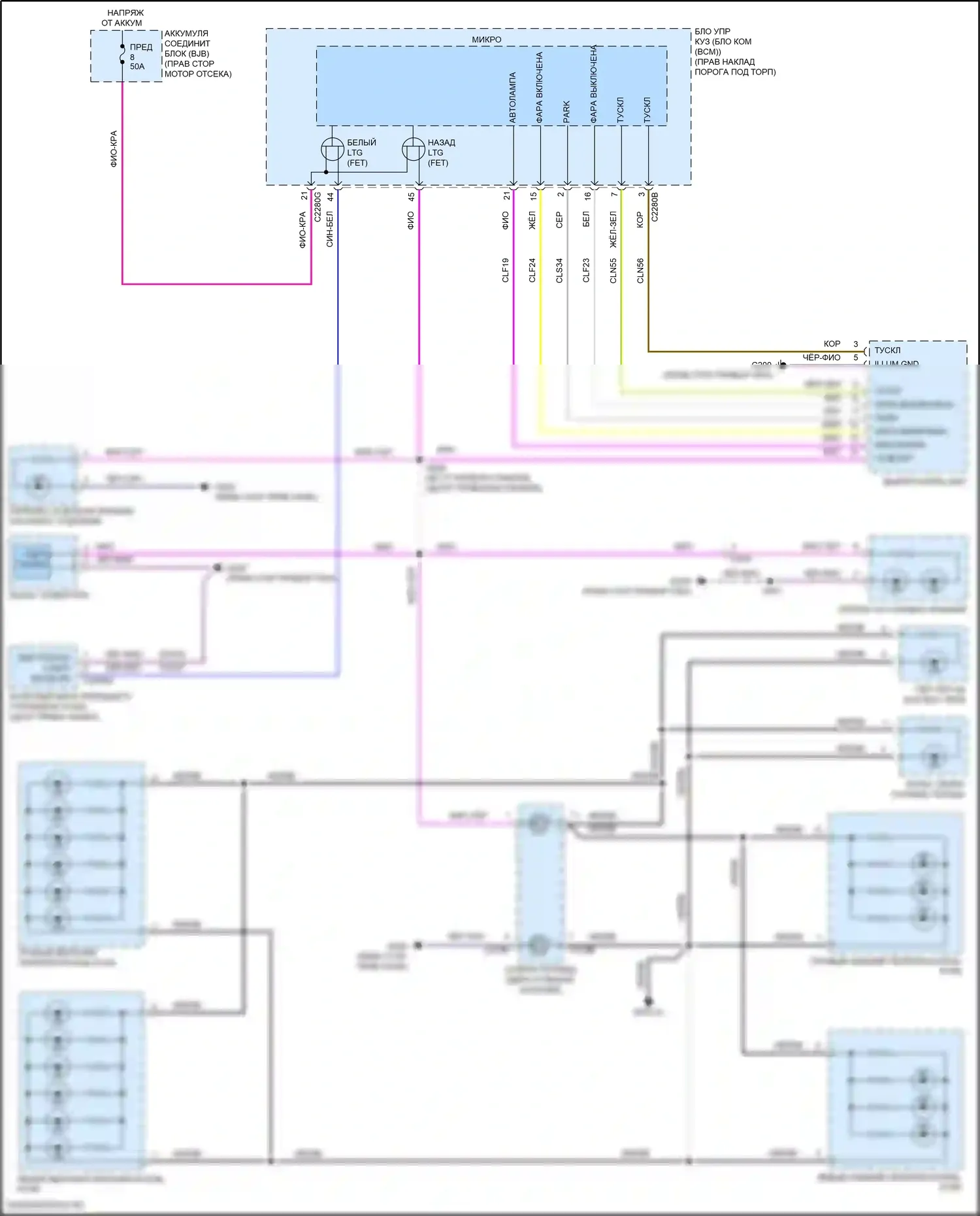 Mustang Ford VI рестайлинг (2017-2023): Электросхема подсветки приборной панели 