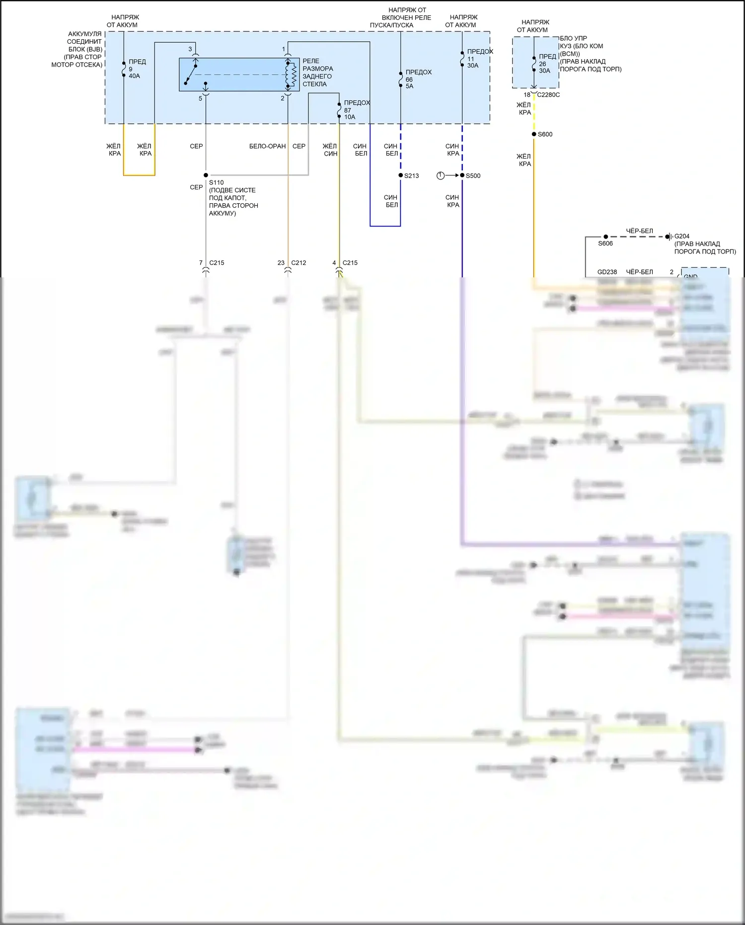Mustang Ford VI рестайлинг (2017-2023): Электросхема подогрева стекол 