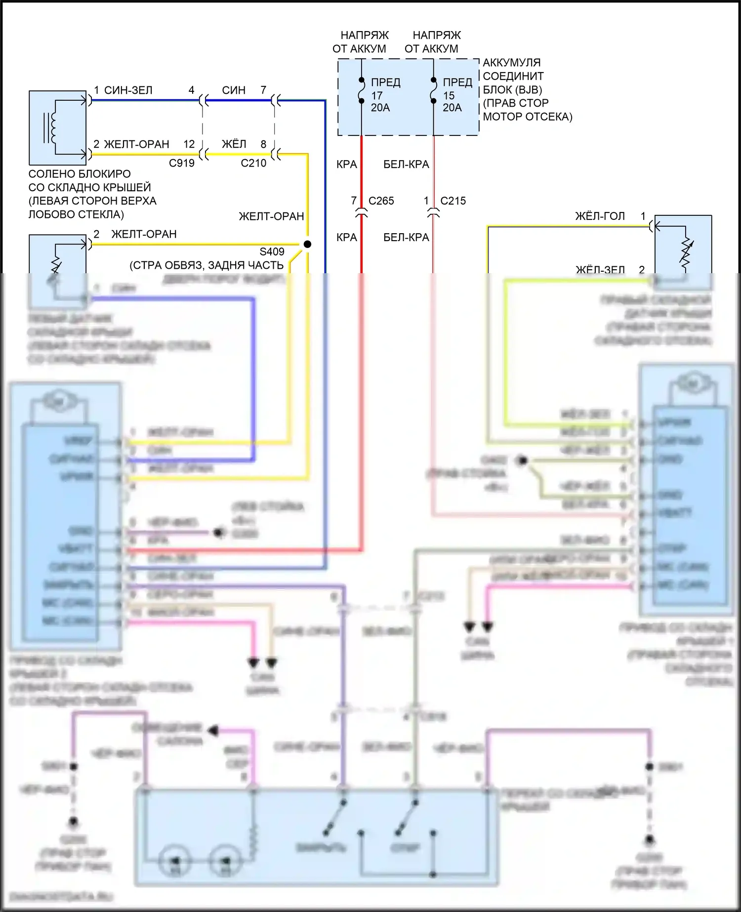 Mustang Ford VI рестайлинг (2017-2023): Электросхема складной крыши/люка 