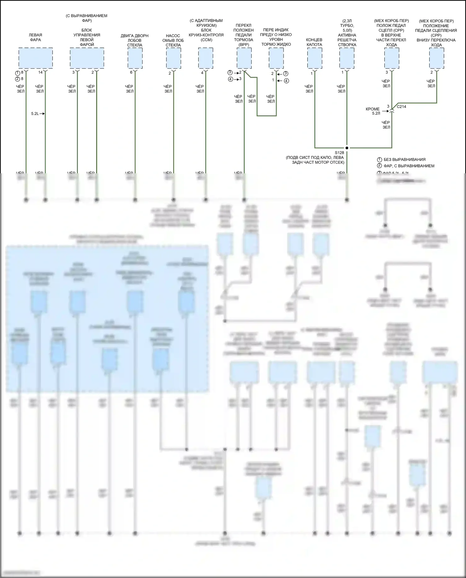 Mustang Ford VI рестайлинг (2017-2023): Электросхема точек подключения масс (4 из 4) 