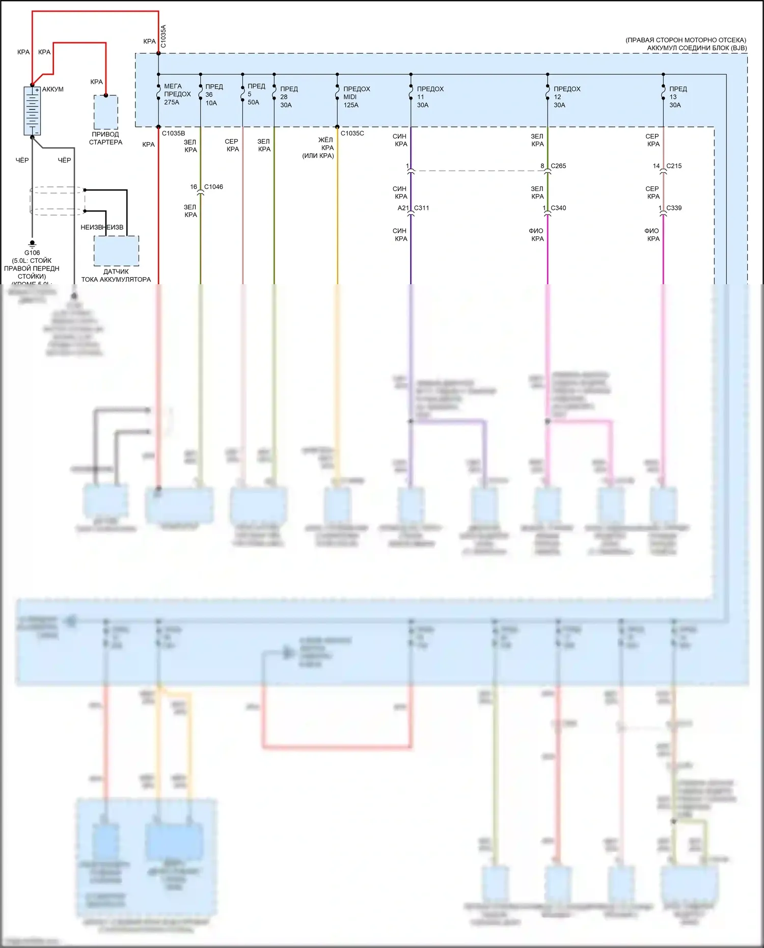 Mustang Ford VII (2022-2024): Электросхема блока предохранителей реле (1 из 8) 