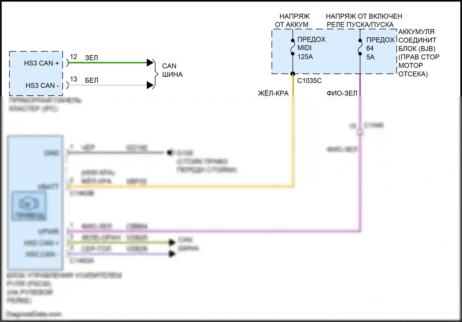 Mustang Ford VII (2022-2024): Электросхема электроусилителя руля 