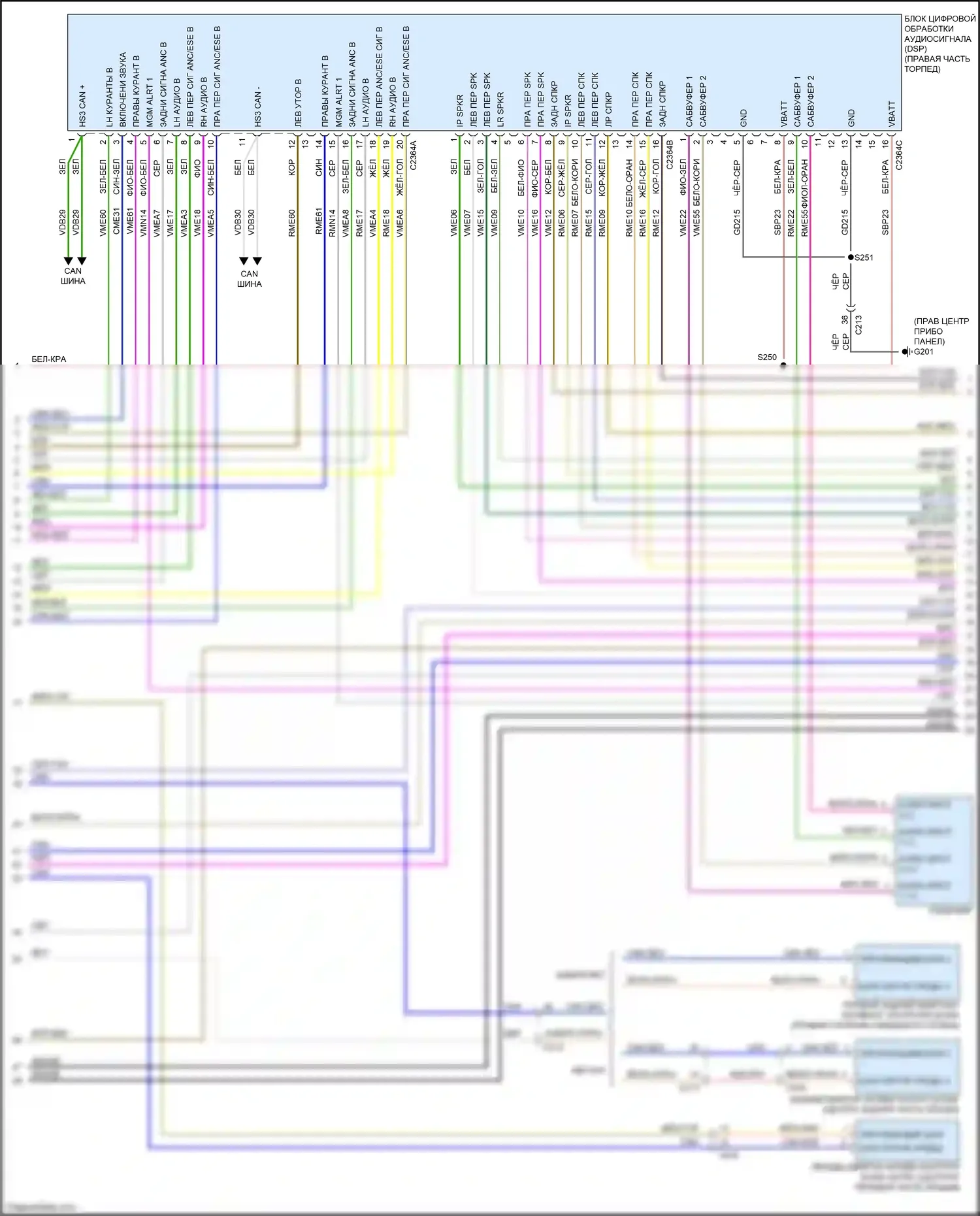 Mustang Ford VII (2022-2024): Электросхема магнитолы, 12 динамиков (2 из 5) 