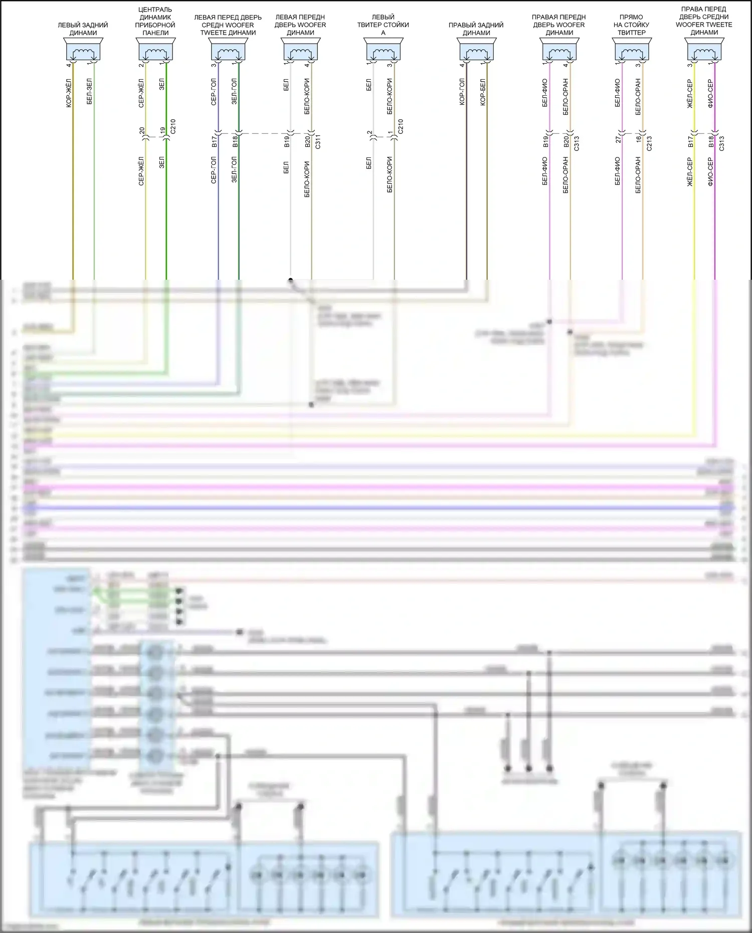 Mustang Ford VII (2022-2024): Электросхема магнитолы, 12 динамиков (3 из 5) 