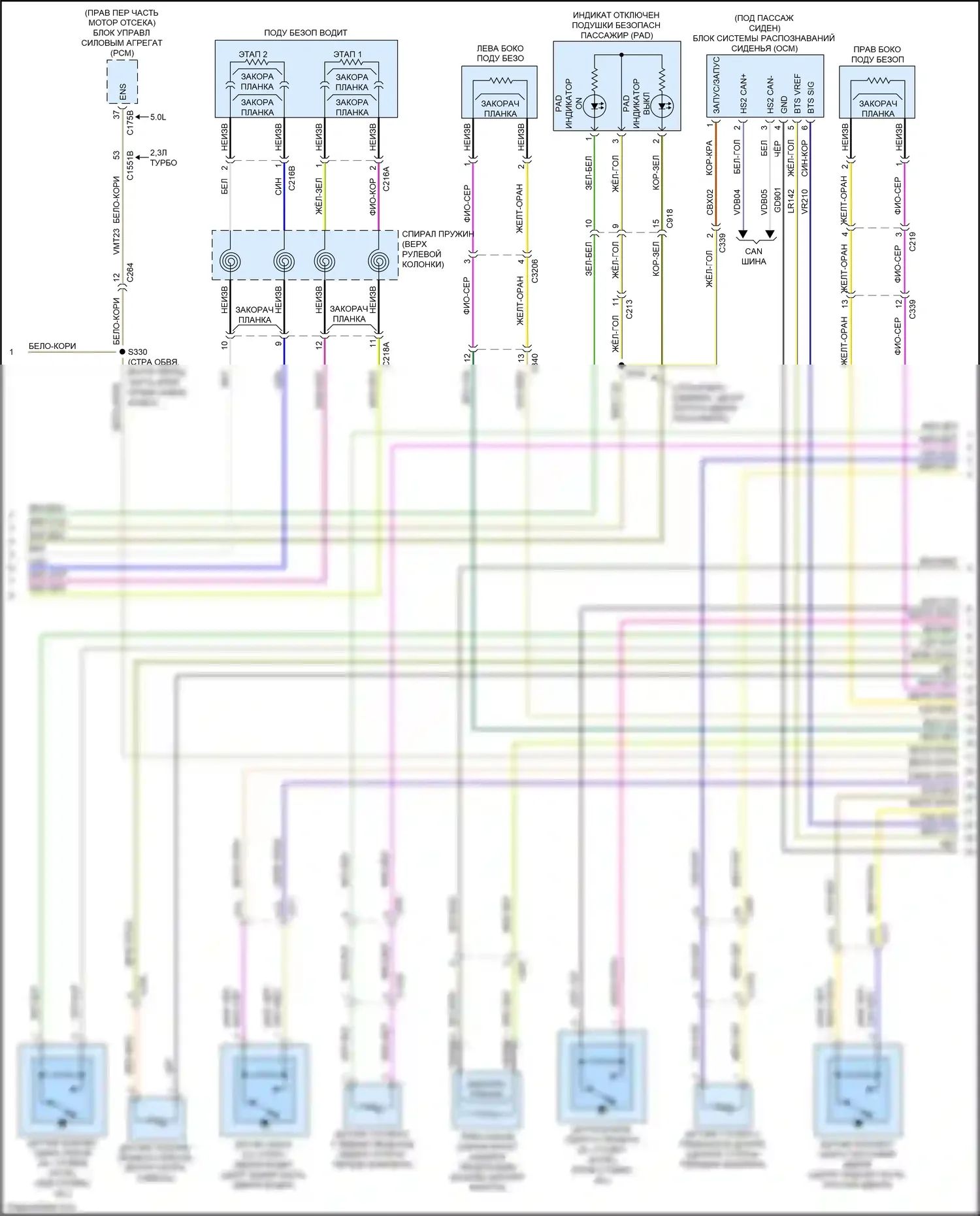 Mustang Ford VII (2022-2024): Электросхема подушек безопасности (2 из 3) 
